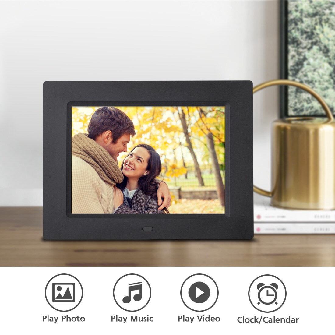 8 Inch Digital Photo Frame, Multimedia Player, Photo/Audio/Video with Built-In Storage, USB Port, and SD Card Slot