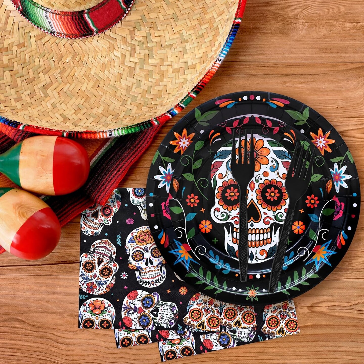 96 Pieces Day of the Dead Tableware Set(Multicolor)