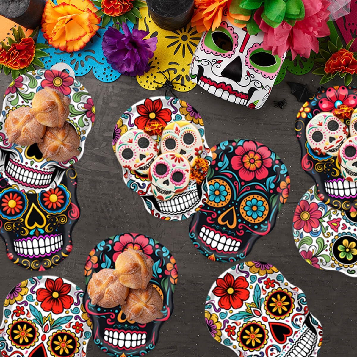 Day of the Dead Party Supplies Sugar Skull Holiday Paper Plates(Modern)