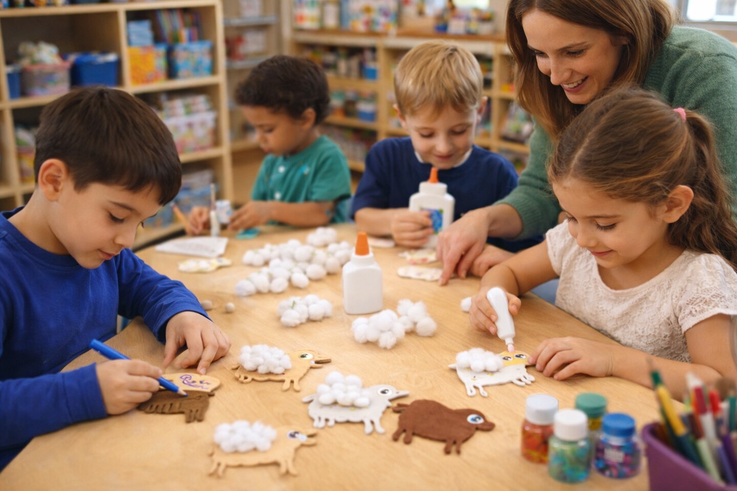 Foam Sheep Shapes 40 Pack – 2" x 2.5" Farm Animal Craft Cutouts for Classroom, Sunday School & DIY Kids Projects