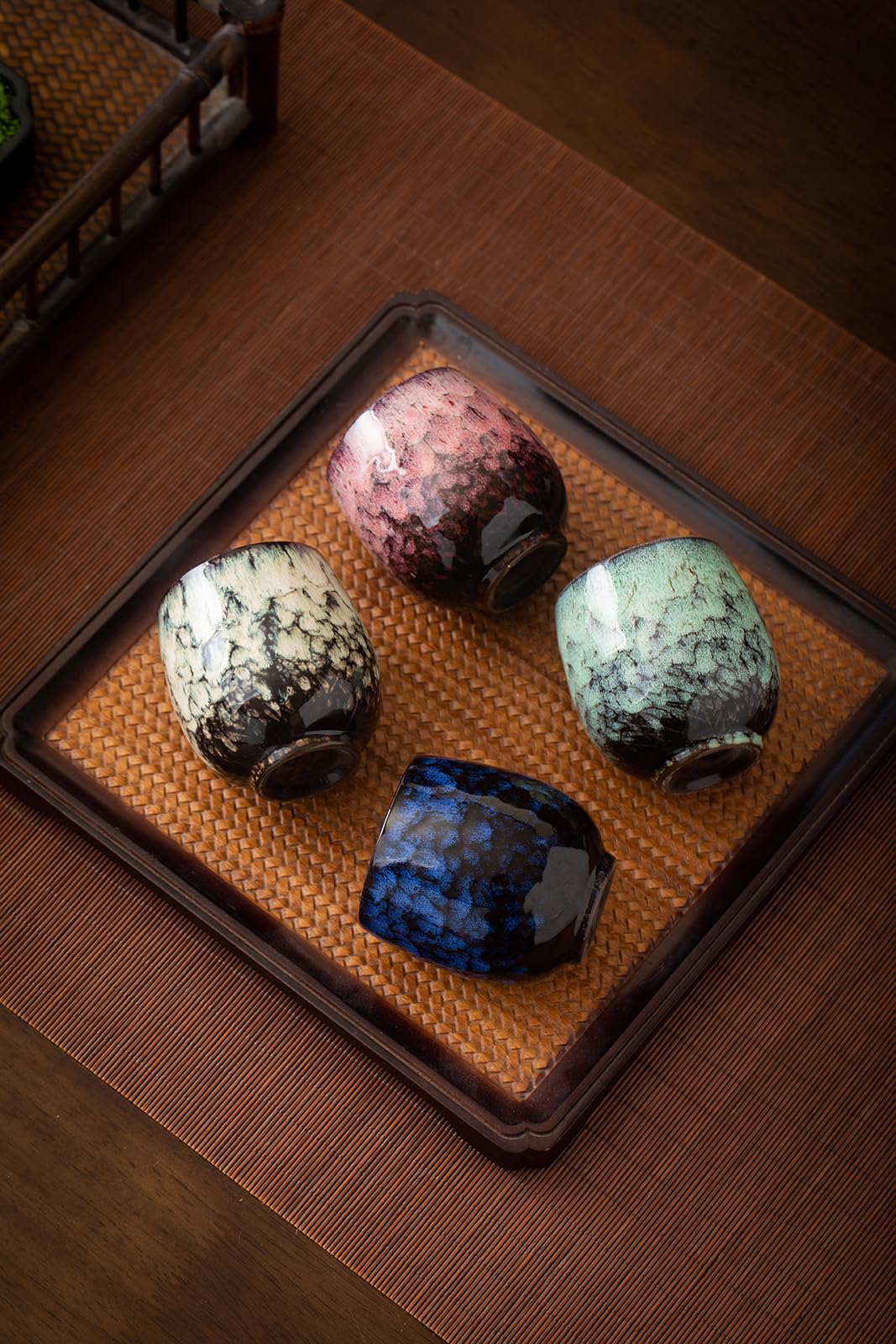 Jianzhan Ceramic Teacup, Kung Fu Tea Set, Coffee cup,Yerba Mate Set Ceramic Mate CupSet of 4 (4 colors)