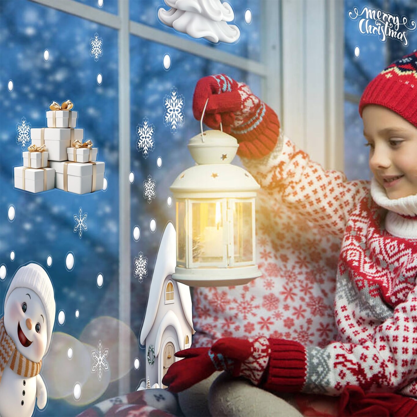 CCINEE 180pcs Christmas Window Clings,Xmas Large Window Static Stickers Snowman Santa Snowflake Reindeer Decals for Xmas Party Decorations(8 Sheets)