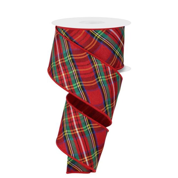 2.5"x10yd Christmas Plaid Wired Ribbon – Red Green Tartan for Bows, Wreaths, Gifts-RGX0110