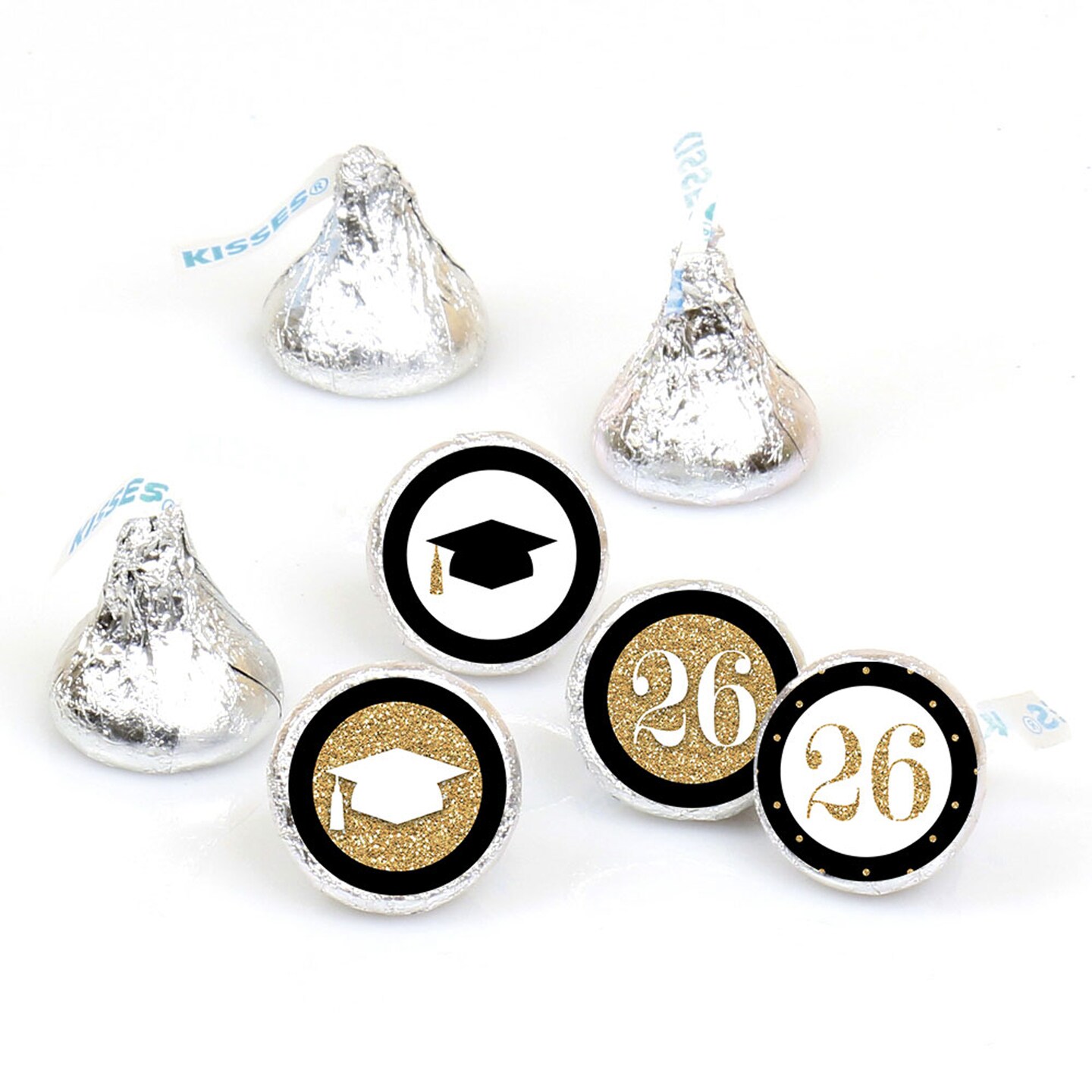 Big Dot of Happiness 2026 Gold Graduation Party Round Candy Sticker Favors - Labels Fits Chocolate Candy (1 sheet of 108)