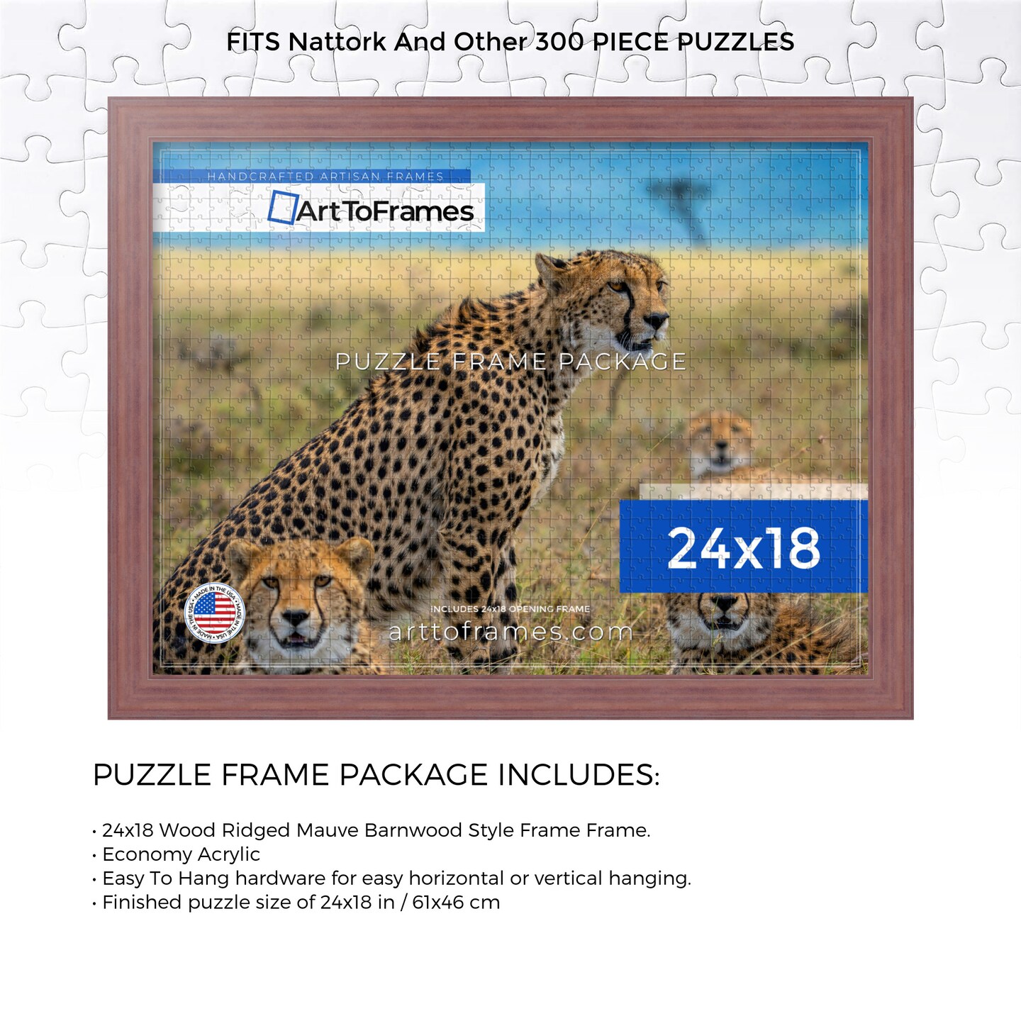 ArtToFrames 24x18 INCH / 61x46 CM Puzzle Frame for 300 piece Puzzles.This 1.50 Inch Custom MDF Frame for Puzzles Comes with Economy Acrylic, Available in Multiple Colors