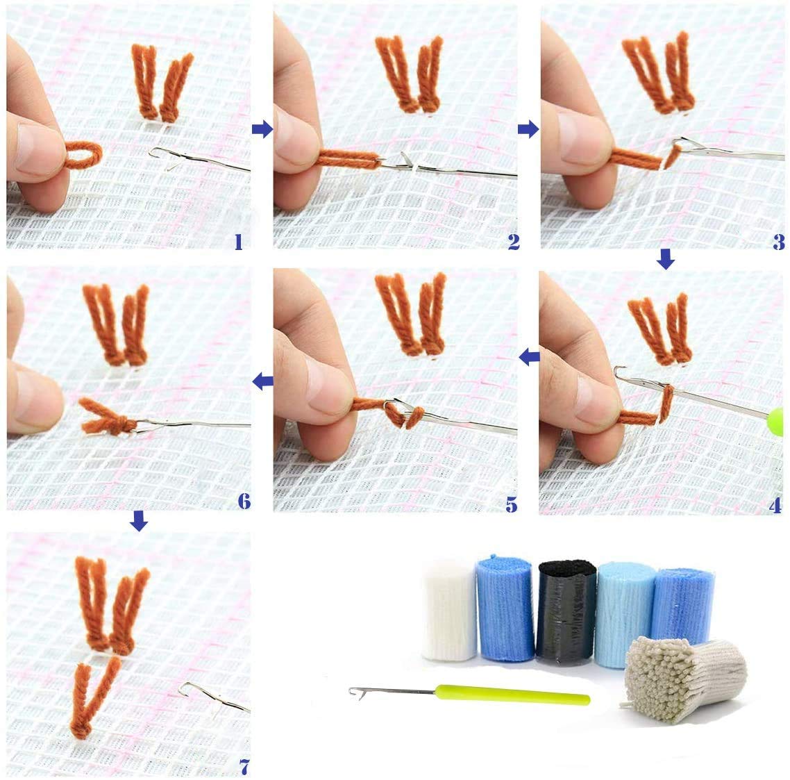 17" X 17" Cat Latch Hook Kits Rug Making Kits DIY Crochet Yarn Crafts for Kids or Adults with Printed Canvas Pattern Crochet Kit