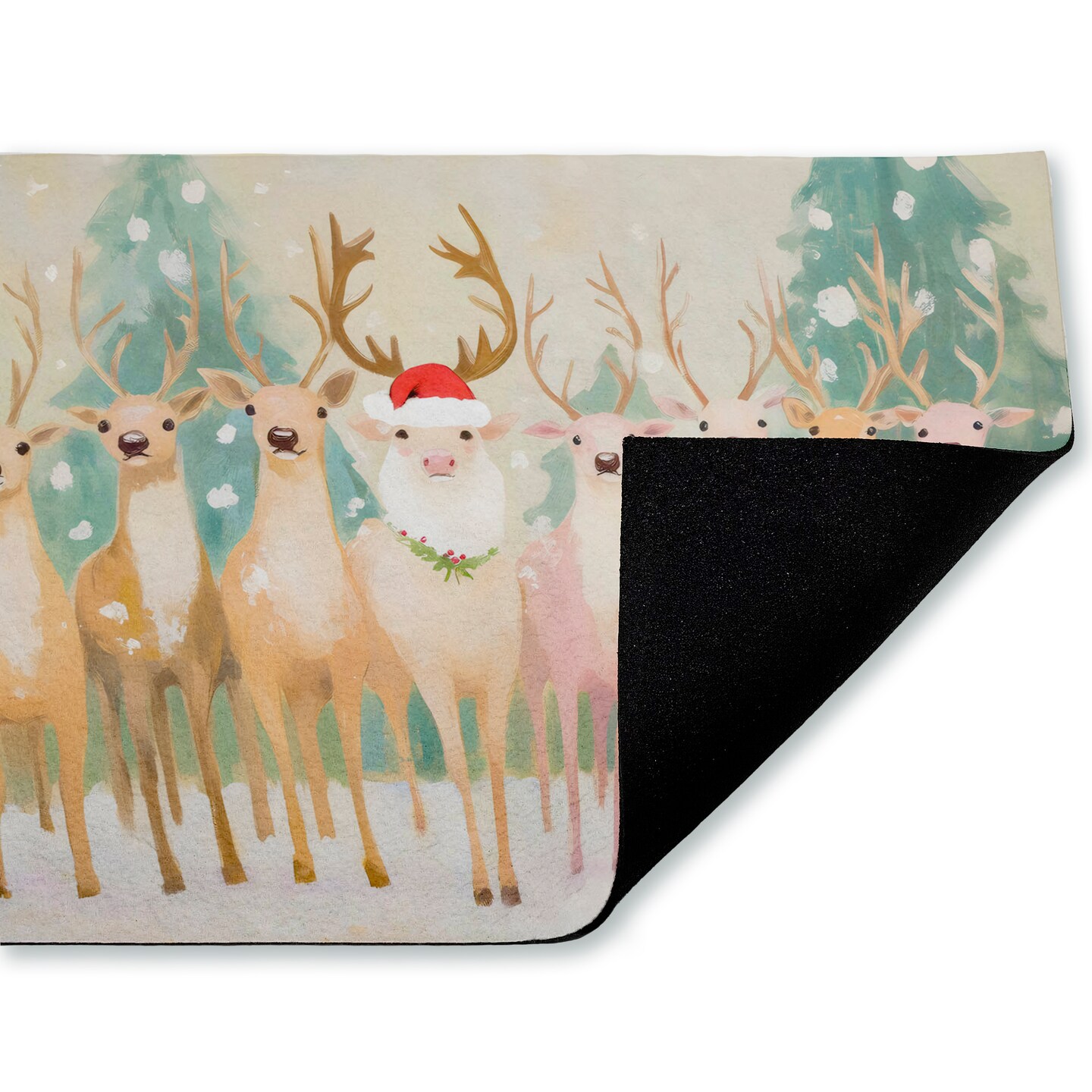 Stupell Industries Pastel Santa's Reindeer Printed Outdoor Door Mat, design by Arlington Prints, 18"x30"