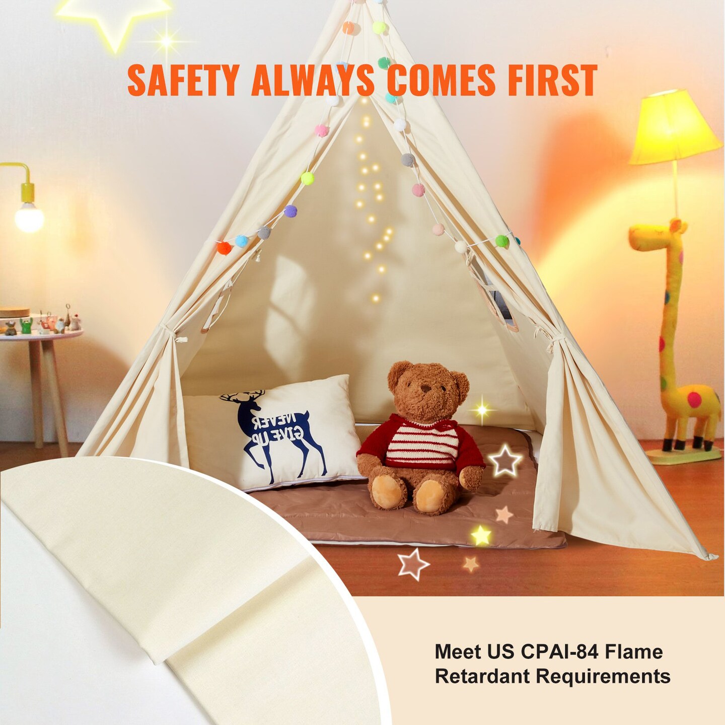 Kids Teepee Tent, Indoor Outdoor Play Tent with Mat and Plush Balls
