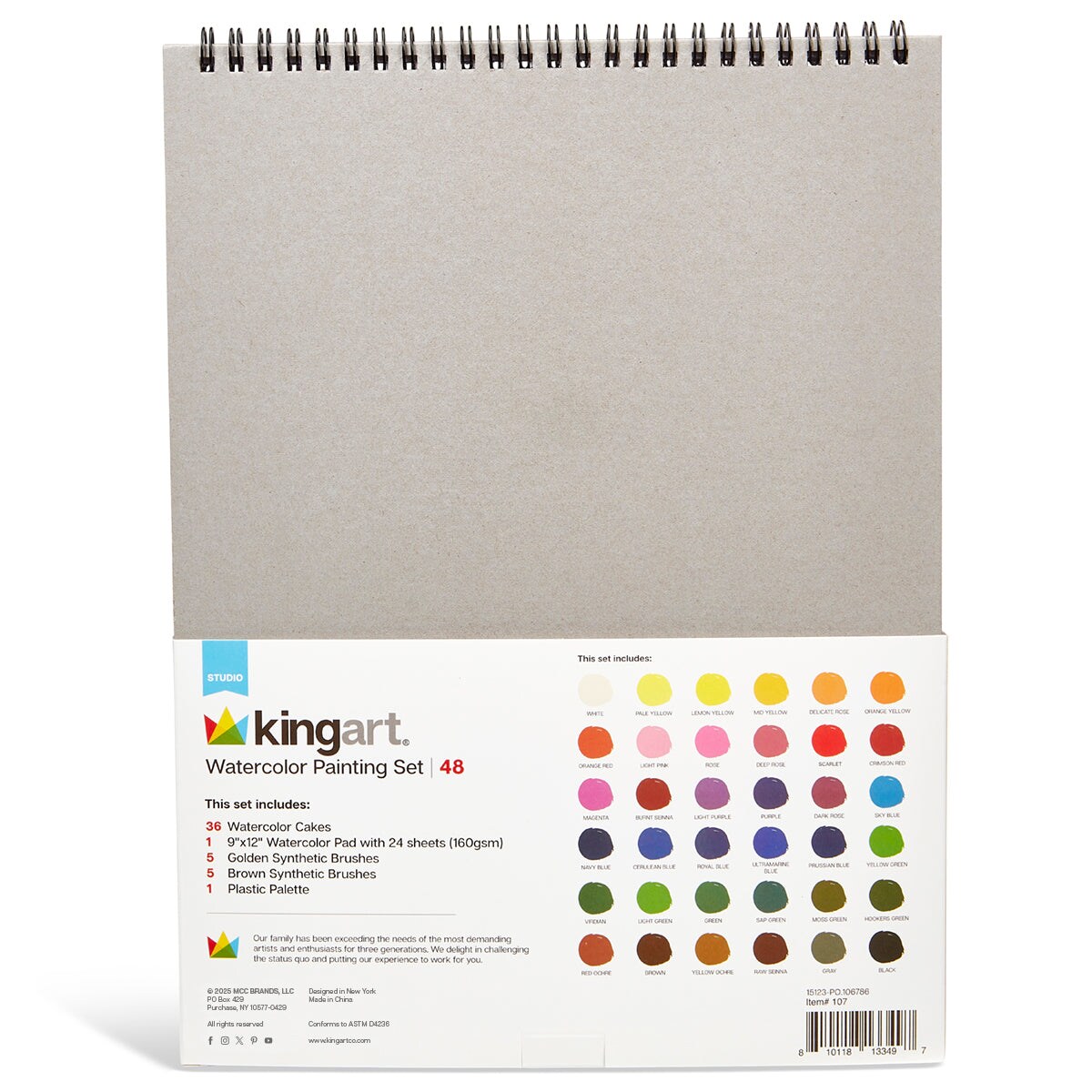 KINGART® Watercolor Painting Art Set - Paint, Brushes, Paper & Palette