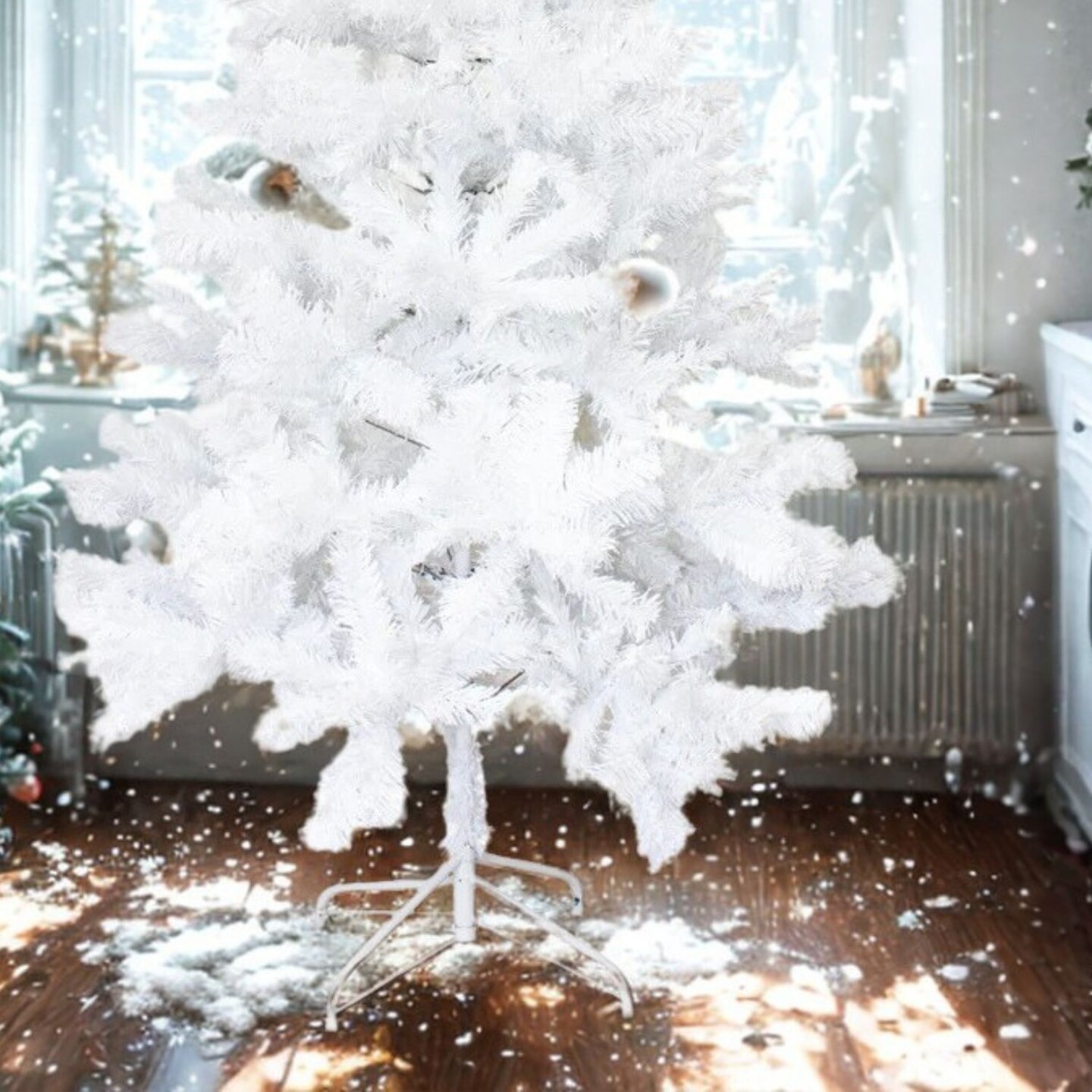 5ft White Classic Canadian Pine Christmas Tree with Hinged Branches and Stand