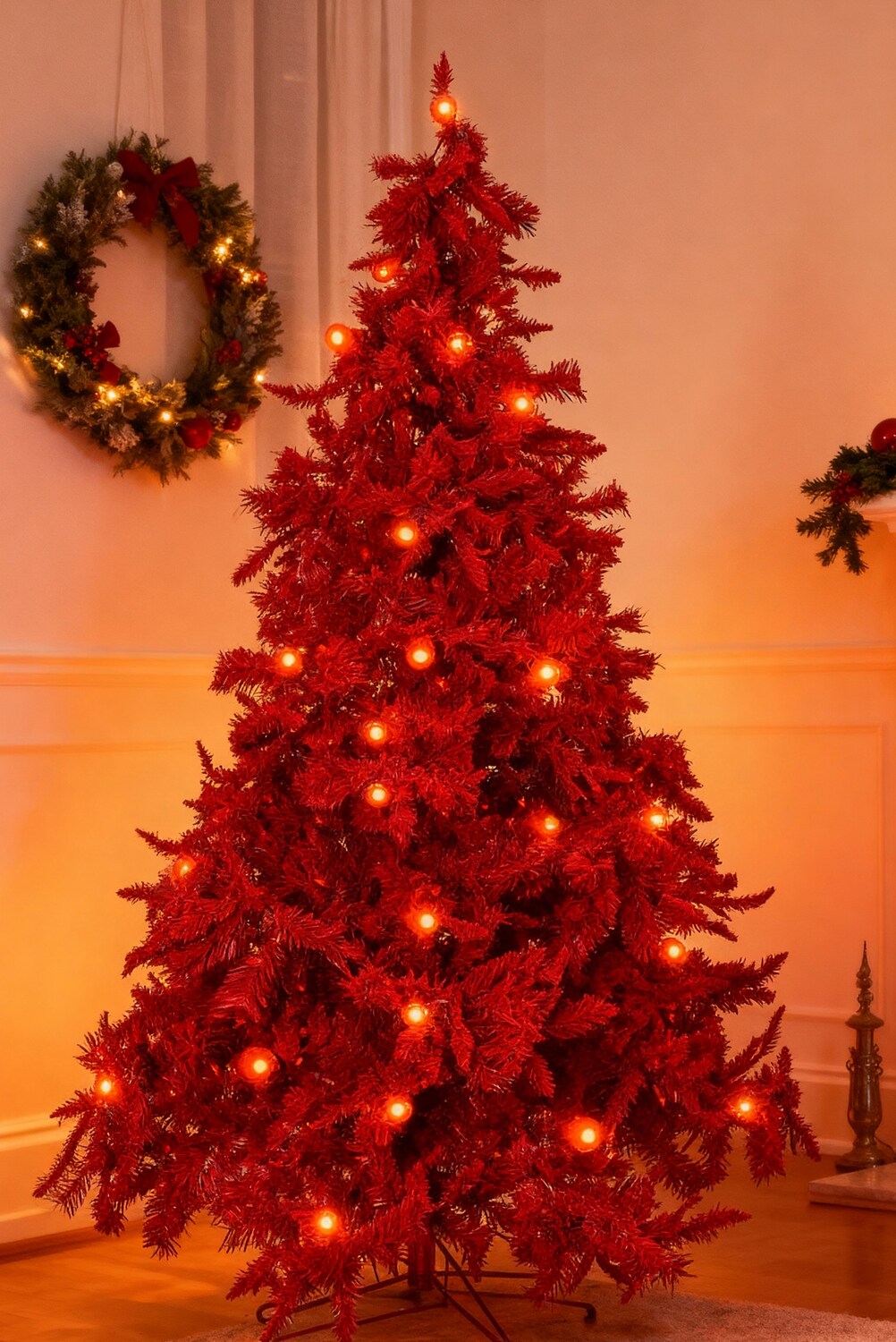 7.5ft Pre Lit Ruby Red Christmas Tree with Small and Large LED Lights