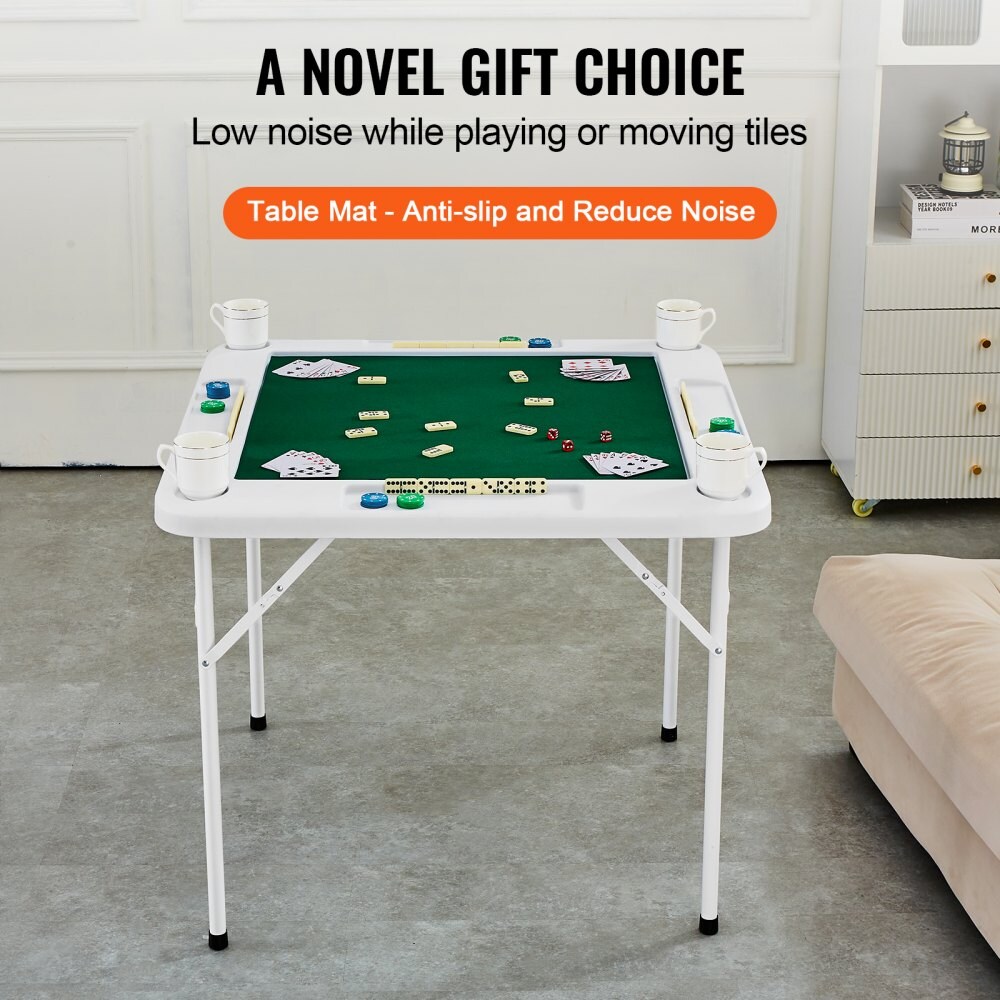 Mahjong Table, 4 Player Folding Domino Table with Green Tabletop