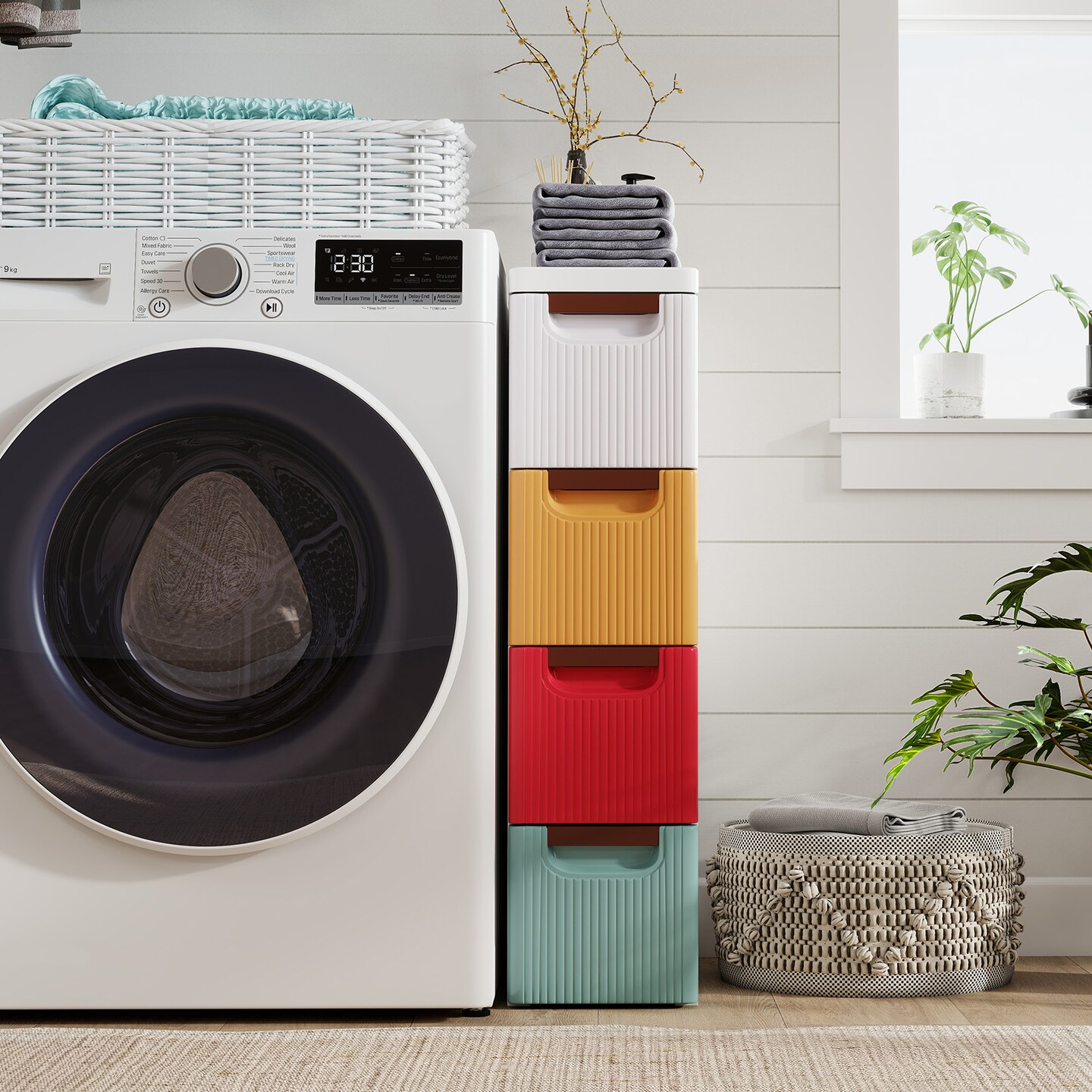 Multicolor PP Slim 4-Drawer Storage Cabinet with Wheels for Narrow Spaces