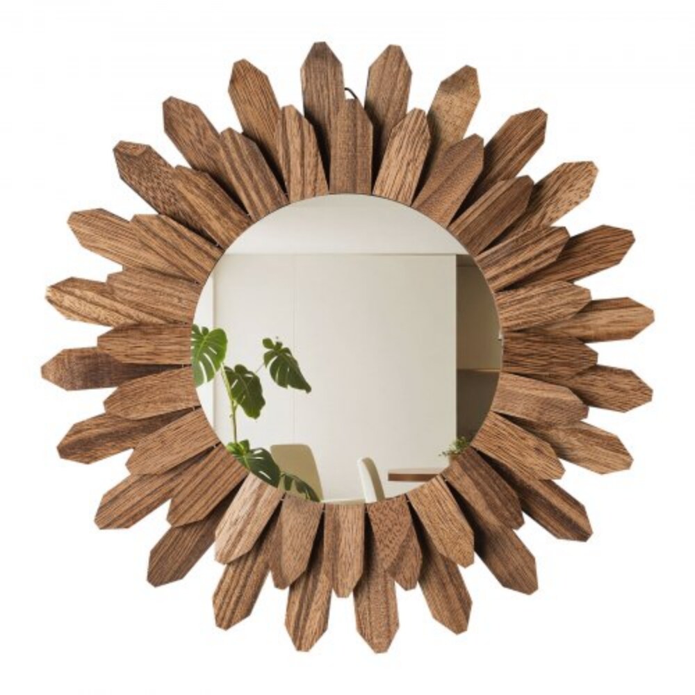 12-Inch Sunburst Wall Mirror Vintage Boho Decorative Mirror with HD Glass and Solid Wood Frame