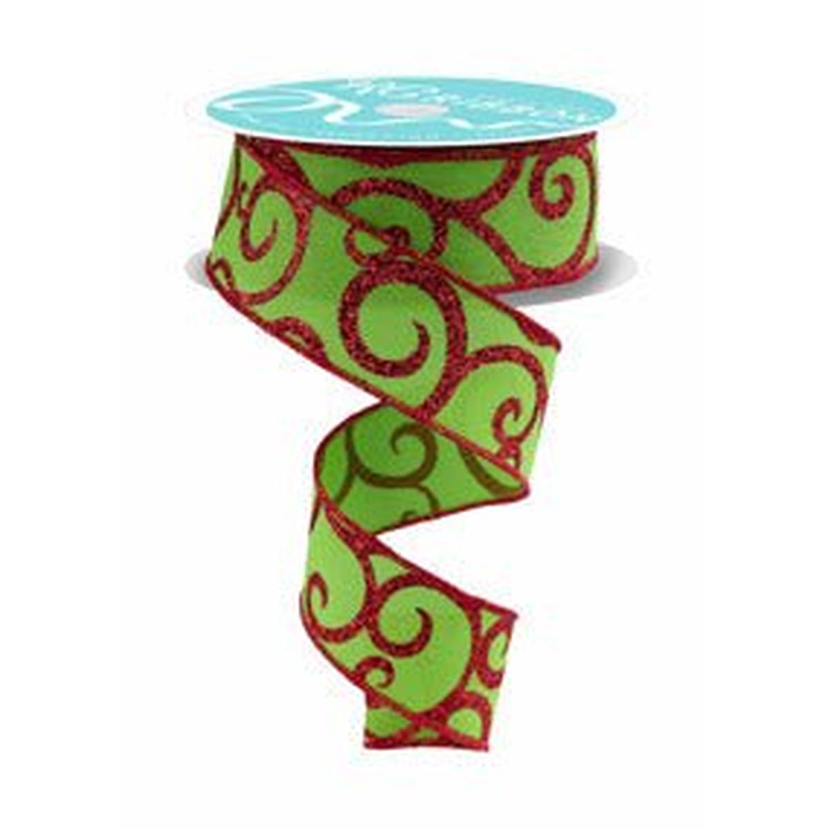 1.5&#x22; Glitter Swirl Ribbon: Green/Red (10 Yards)