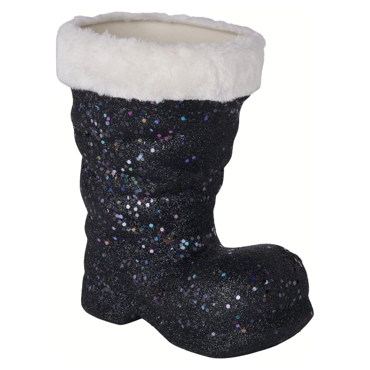 9.5&#x22; Glitter Fur Santa Boot: Black
