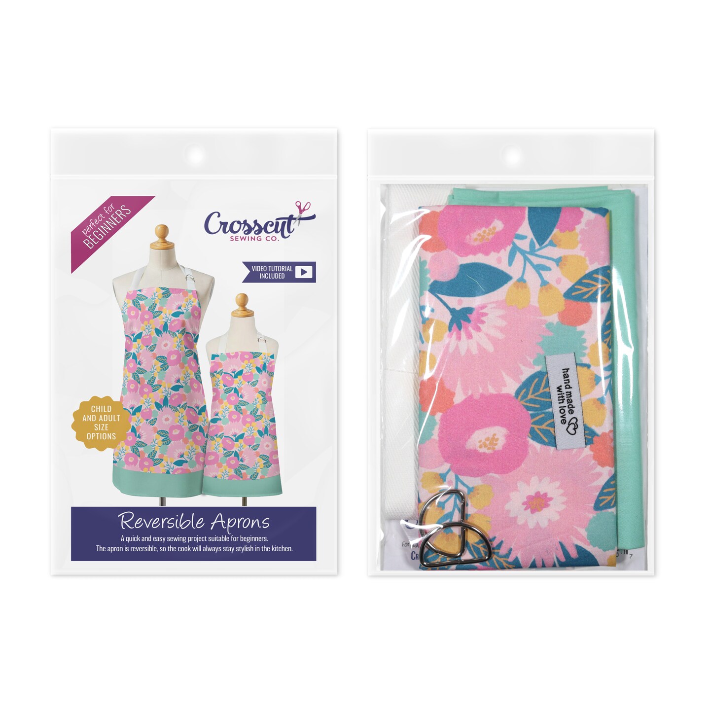 Crosscut Sewing Co.® Apron Sewing Project Kit - Easy DIY Sewing Project for Beginners with Fabric, Pattern & Video Tutorial