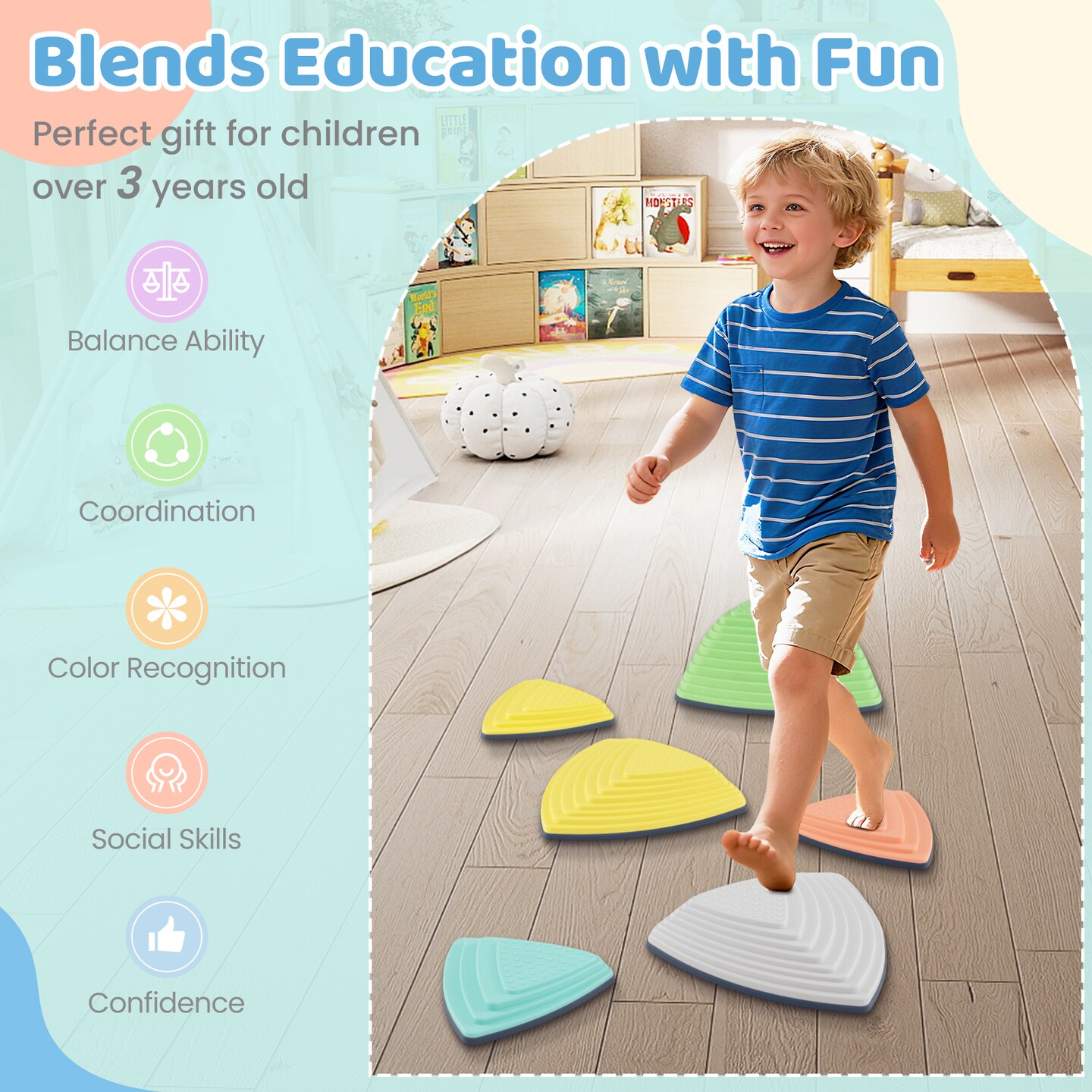 Non Slip Stepping Stones for Kids with Storage Bag and Play Fun