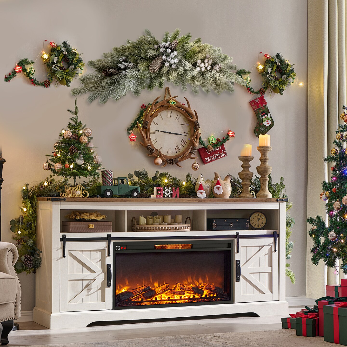 25" Flocked Christmas Swag – Artificial Pine Cone & Snowed Berry Garland, Winter Mantel Holiday Home Decor