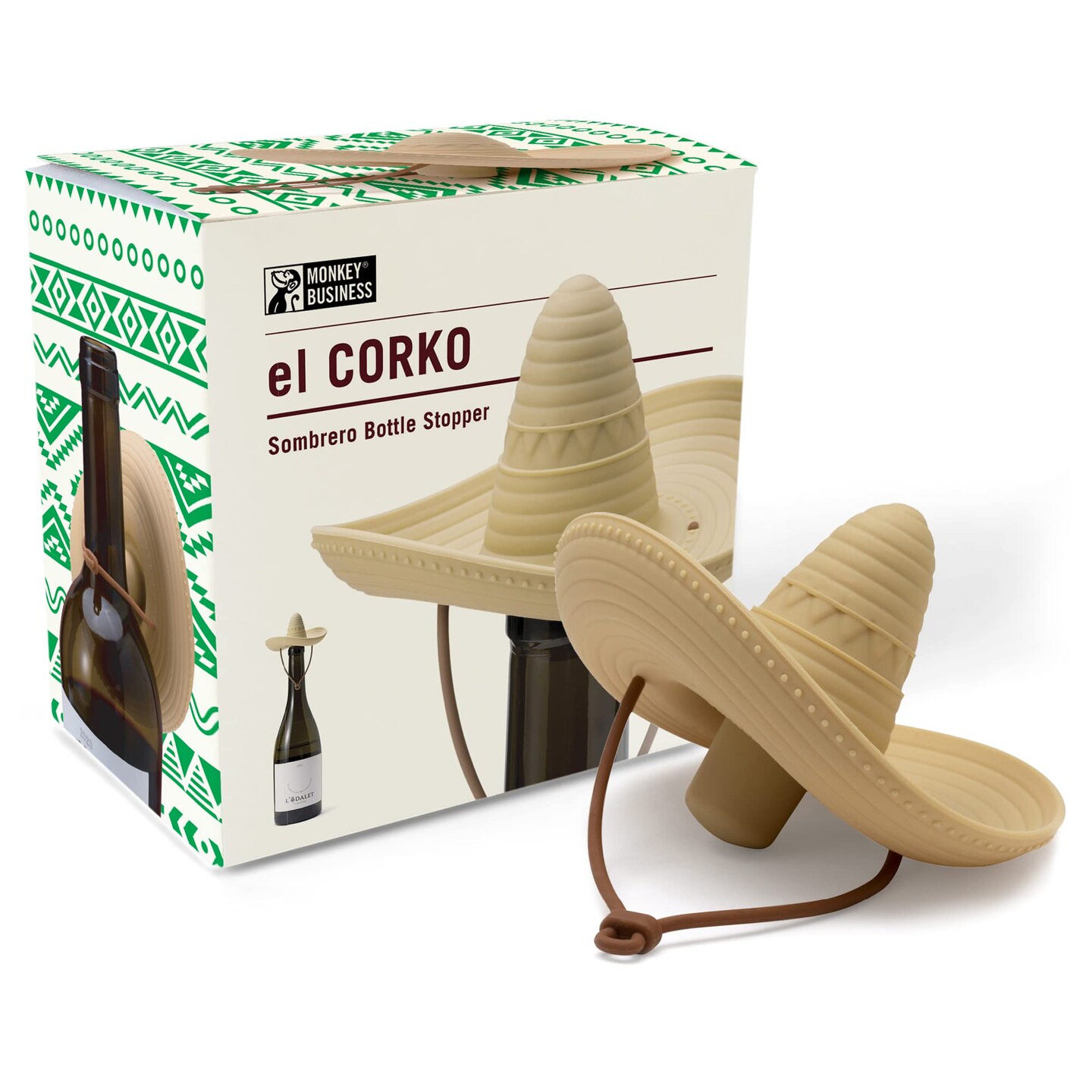 Silicone Wine Stopper/Fun Sombrero shaped cap seals bottle and keeps wine fresh/Cute Wine Accessories/ Kitchen Gadgets/el Corko Bottle Stopper by Monkey Business