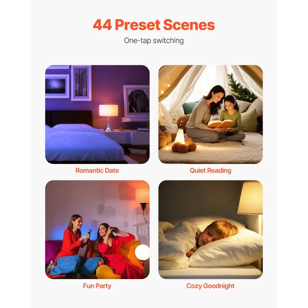 4 Pack Smart LED Bulbs, A19 E26, RGB Color Changing, Works with Alexa