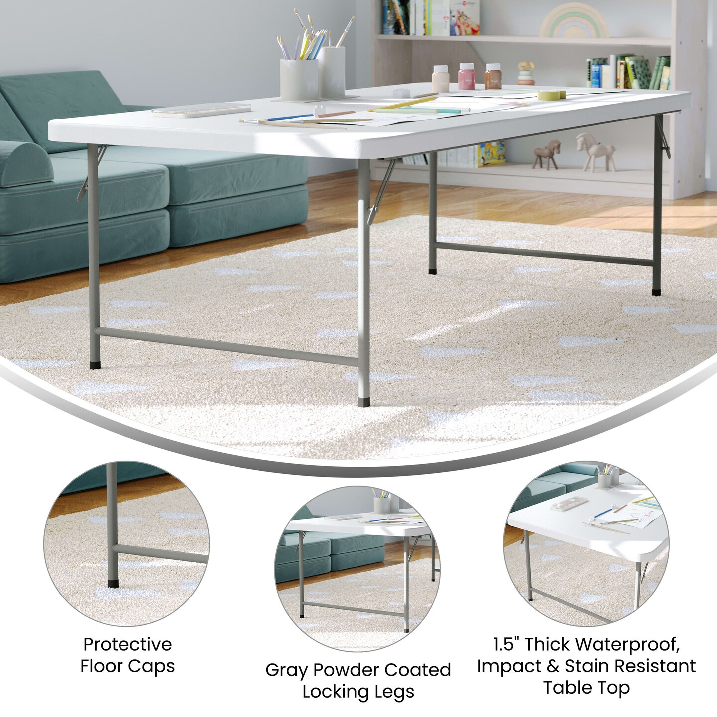 Emma and Oliver 4.93-Foot Kid's Plastic Folding Activity Table - Play Table