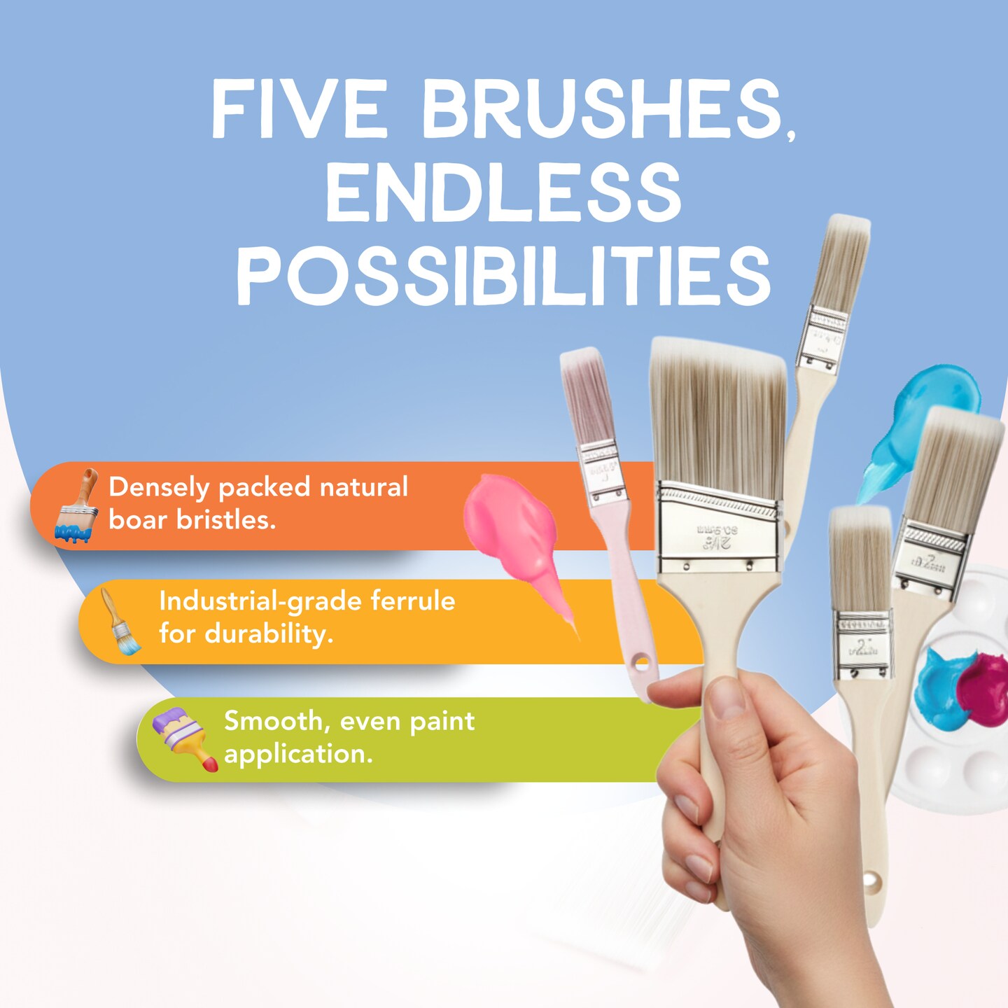 Incraftables Assorted Chalk Paint Brush Set (5pcs). Best Chalk Paint Brushes for Furniture. Wax Brush for Furniture, Chalk Painting, Home Decor &#x26; Wall. Natural Bristle Paint Brush for Kids &#x26; Adults