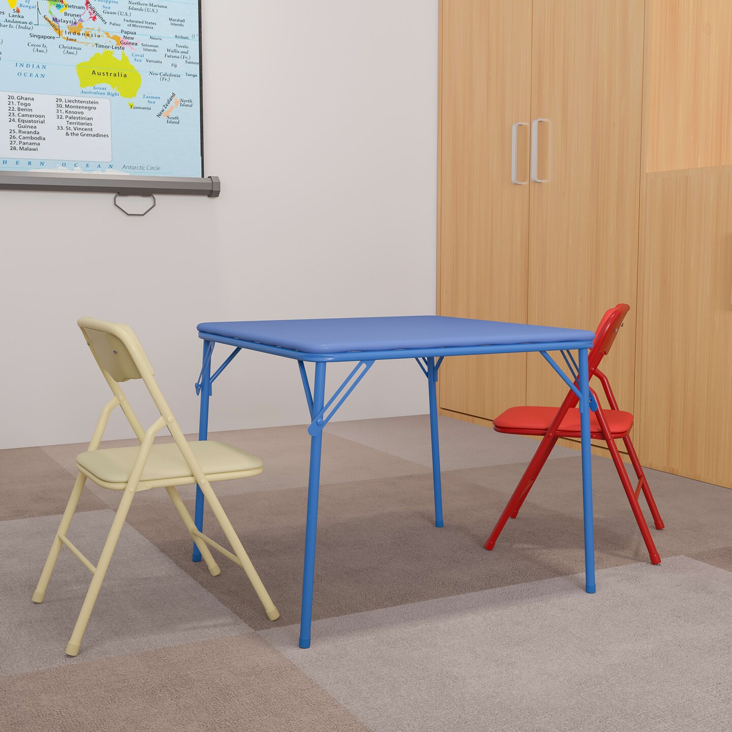 Emma and Oliver Kids 3 Piece Folding Table and Chair Set - Kids Activity Table Set
