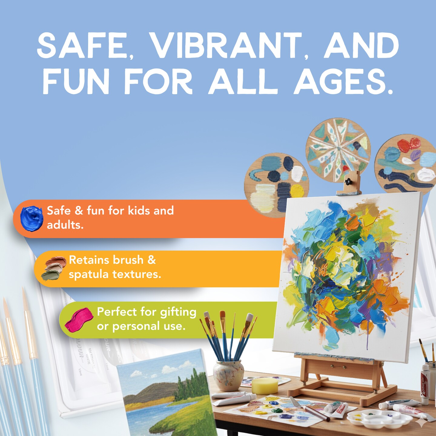 Incraftables Acrylic Paint Set for Adults &#x26; Kids. 24 Colors Acrylic Paints for Canvas Painting with 12 Brushes, Sponge, Pallet &#x26; Craft Knife. Non-Toxic Art Paint Set for Ceramic, Wood, Fabric &#x26; Paper