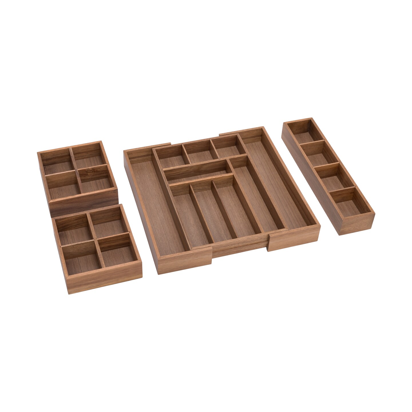 Seville Classics 4-Piece Acacia Expandable Drawer Organizer and Box Set