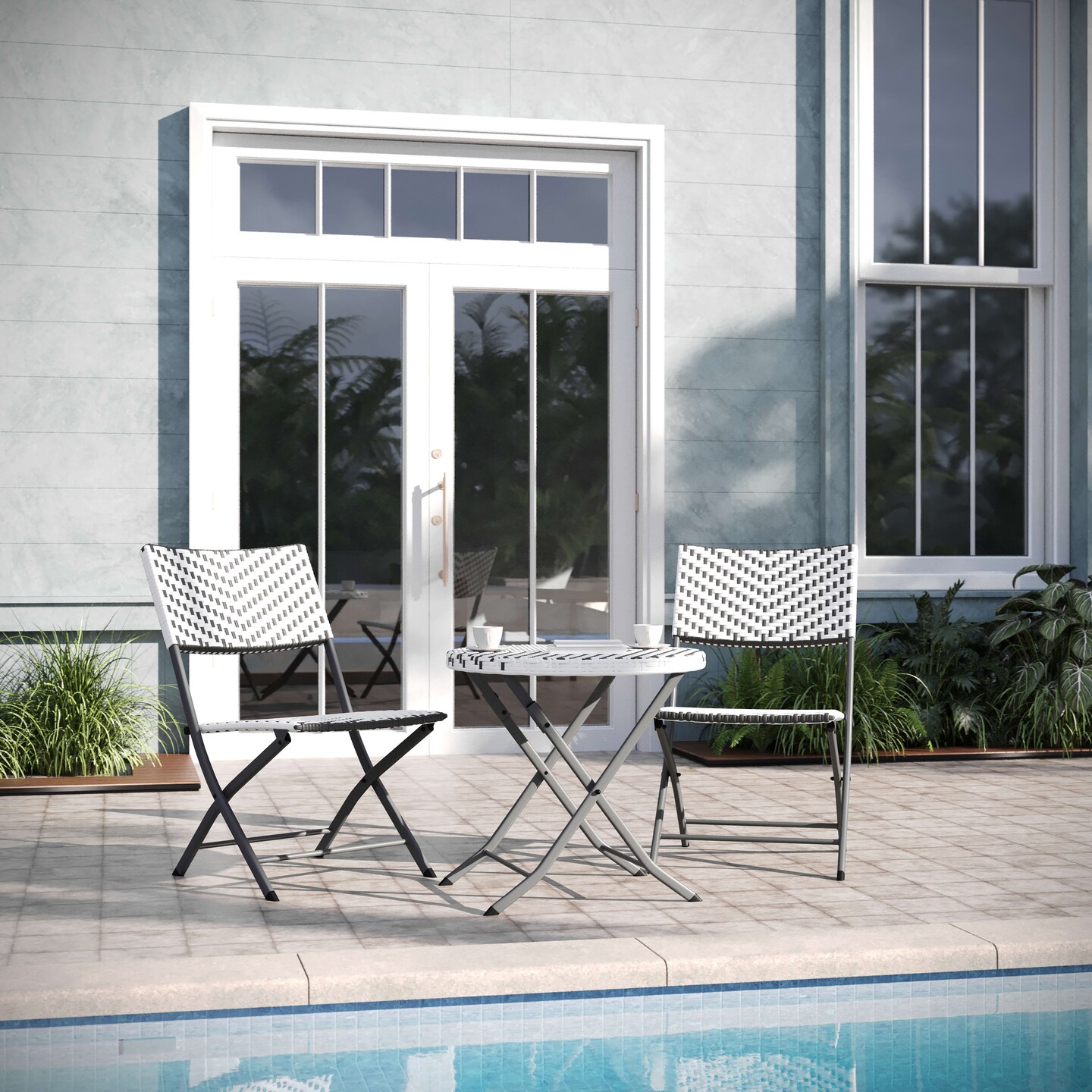 Emma and Oliver Ciel Three Piece Folding Bistro Set in PE Rattan