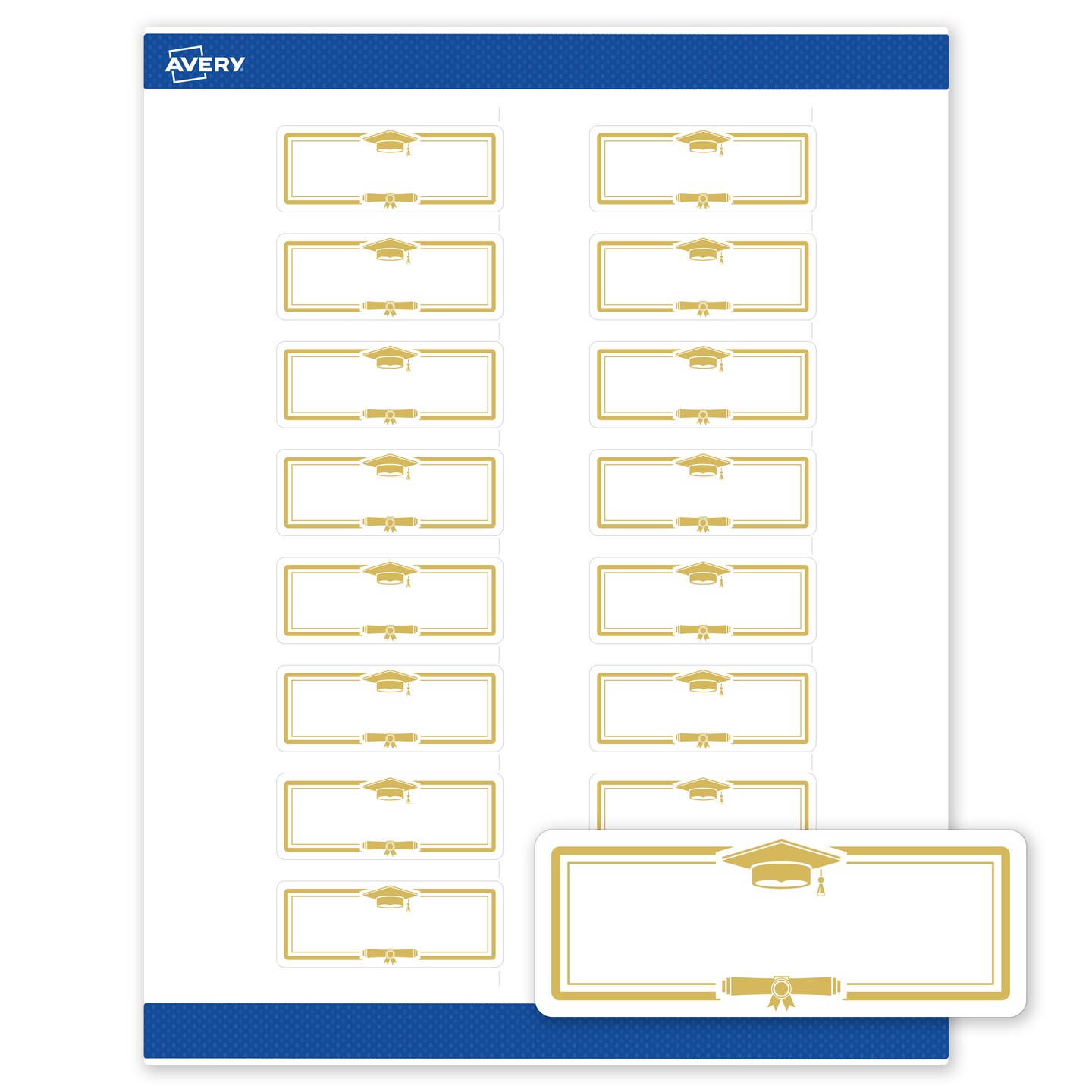 Avery® Printable Address Labels, 1" x 2-5/8", Matte White, Sure Feed® Technology, Pre-printed Gold Graduation Cap Design Great for Grad Parties, Laser & Inkjet Compatible, 160 Total