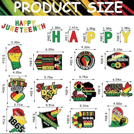 39-Piece Happy Juneteenth Cutouts – Freedom Day Paper Decorations Set with Adhesive Dots for Bulletin Boards, Walls & Party Decor