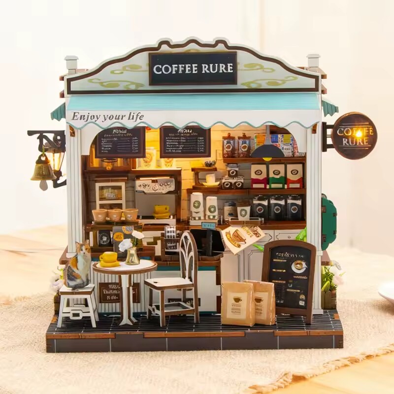 Coffee Rure Dollhouse Kit - Miniature Wizardi Roombox Kit F07M5-68-M2506