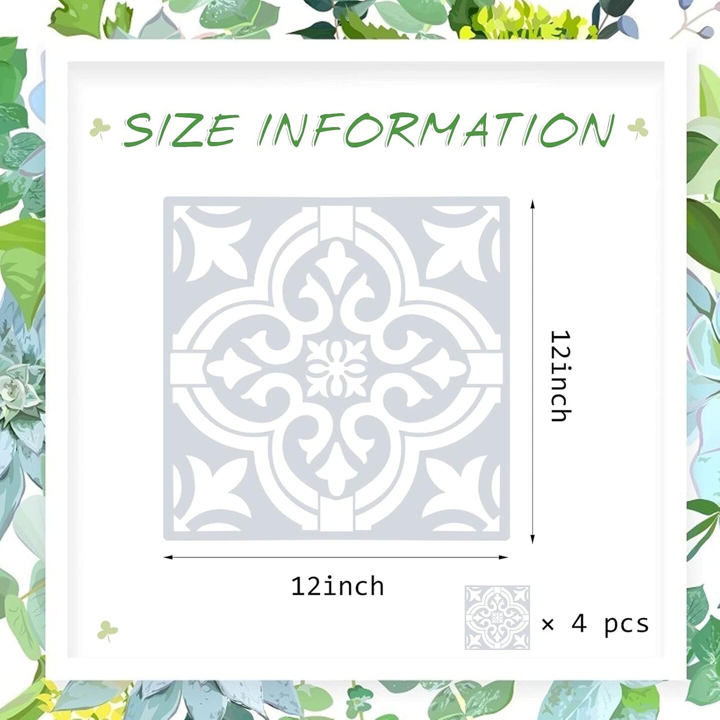 4PCS Large Tile Stencil Set – 12x12 Inch Reusable PET Mandala & Damask Painting Templates for Floor, Wall, Furniture, Wood & DIY Home Decor