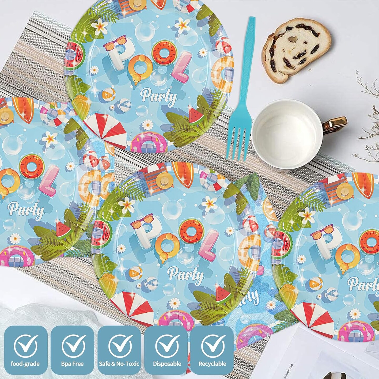 96 Pcs Beach Party Supplies Paper Plates Napkins Summer Beach Hawaiian Pool