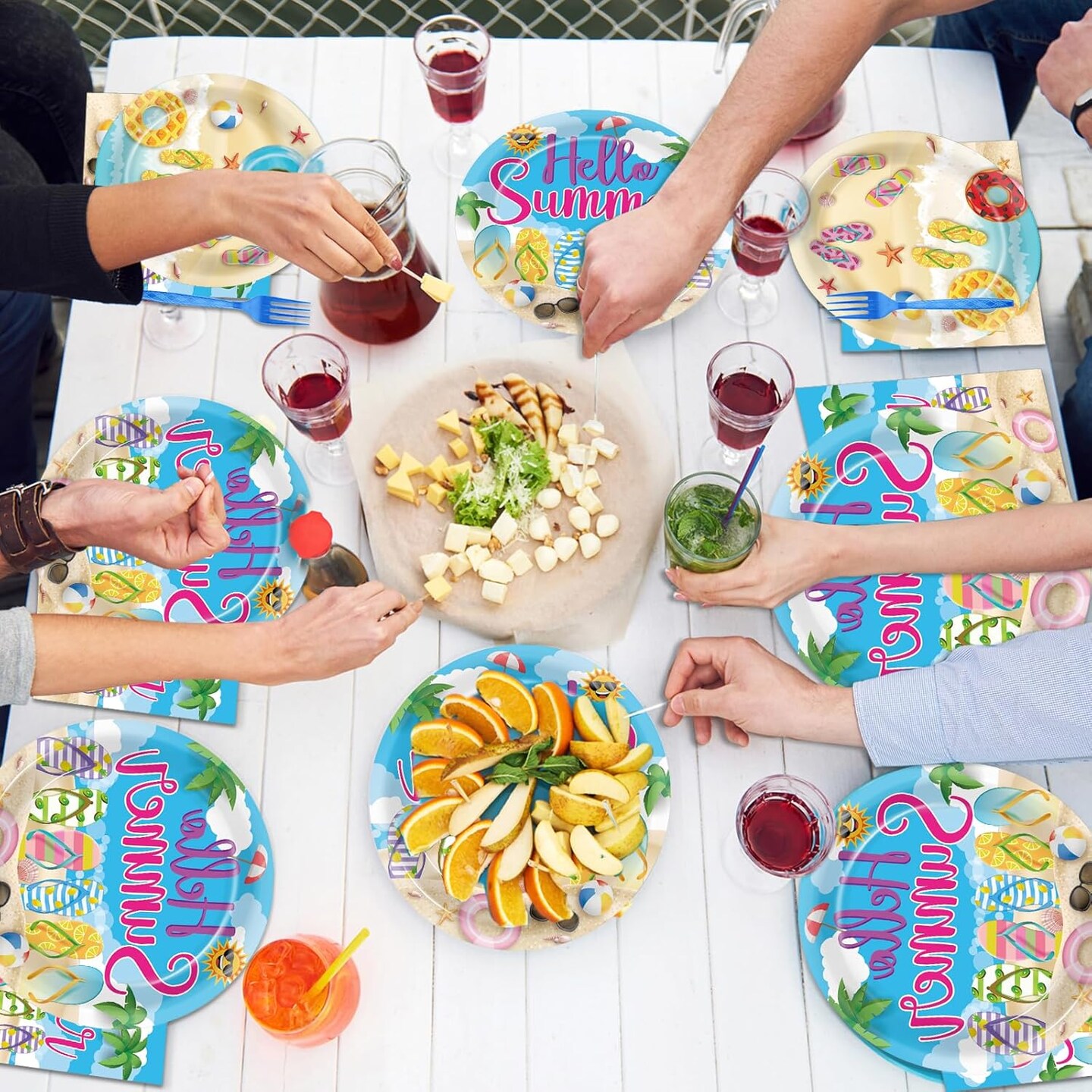 96Pcs Hello Summer Plates and Napkins Beach Party Decorations