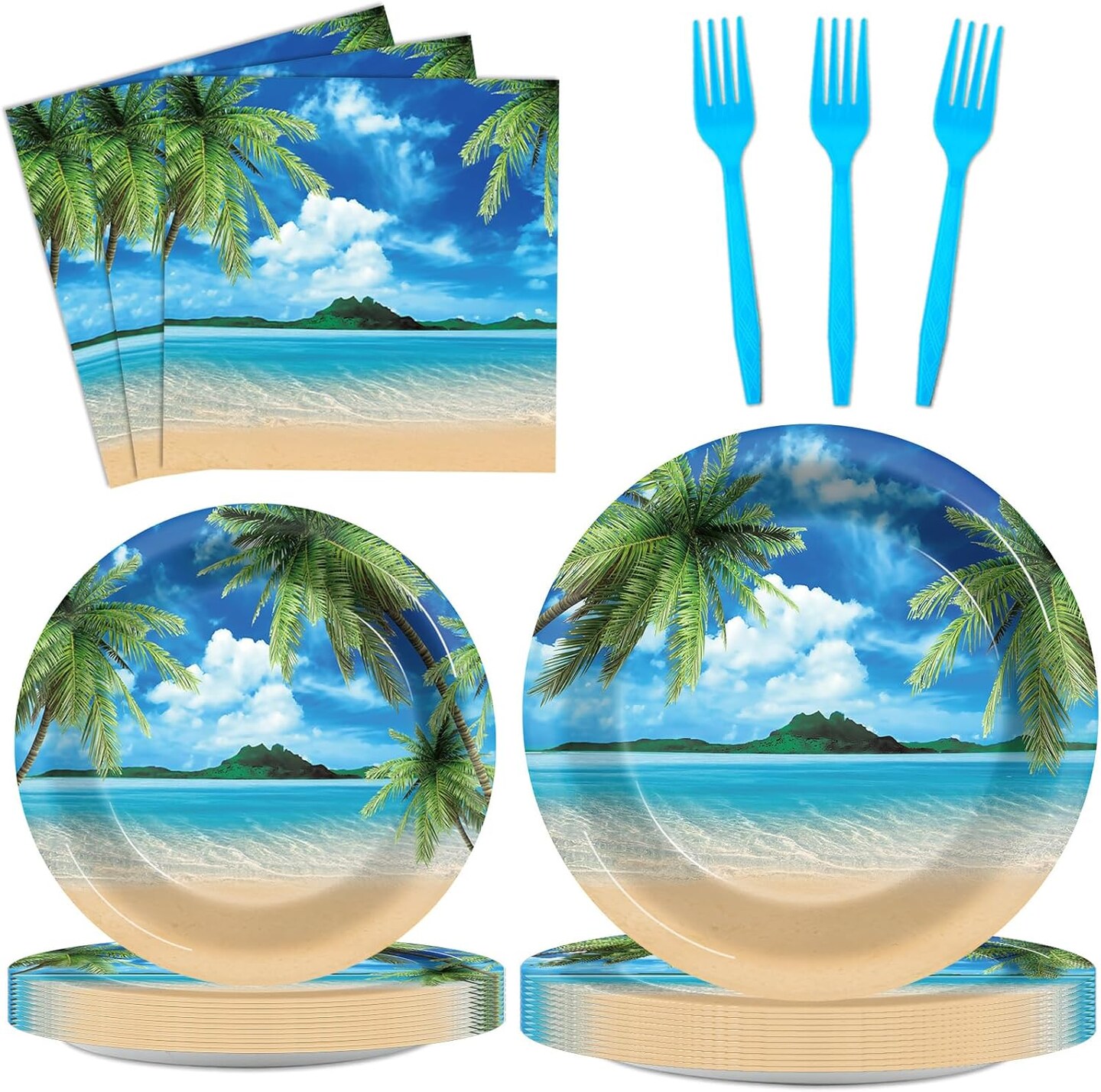96Pcs Beach Party Plates and Napkins for Summer Tropical Birthday Party Supplies