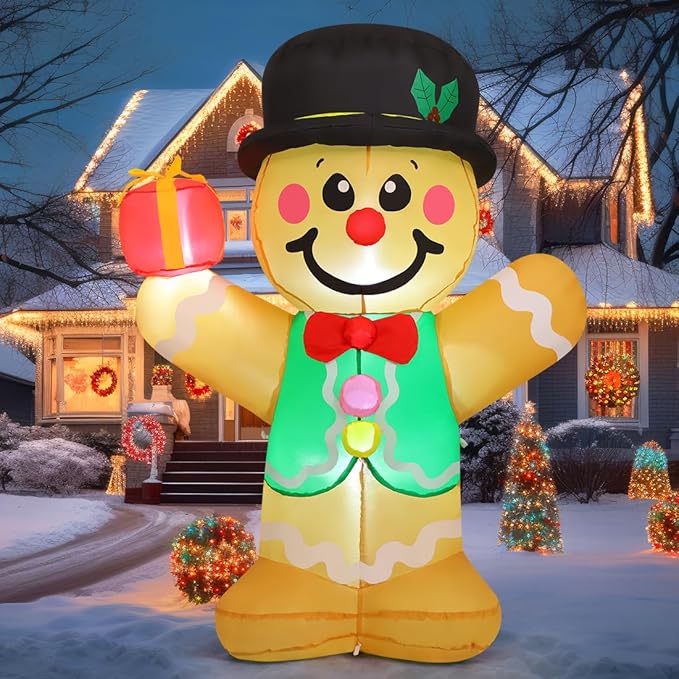 GOOSH 5 FT Christmas Inflatables Gingerbread Man with Built-in LEDs