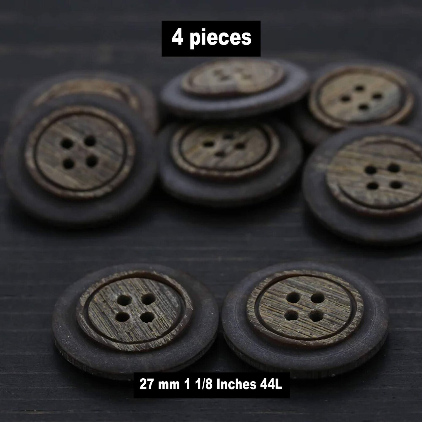 4 Pieces Brown Faux Wood Plastic Buttons Four Hole 27mm 1 1/8"