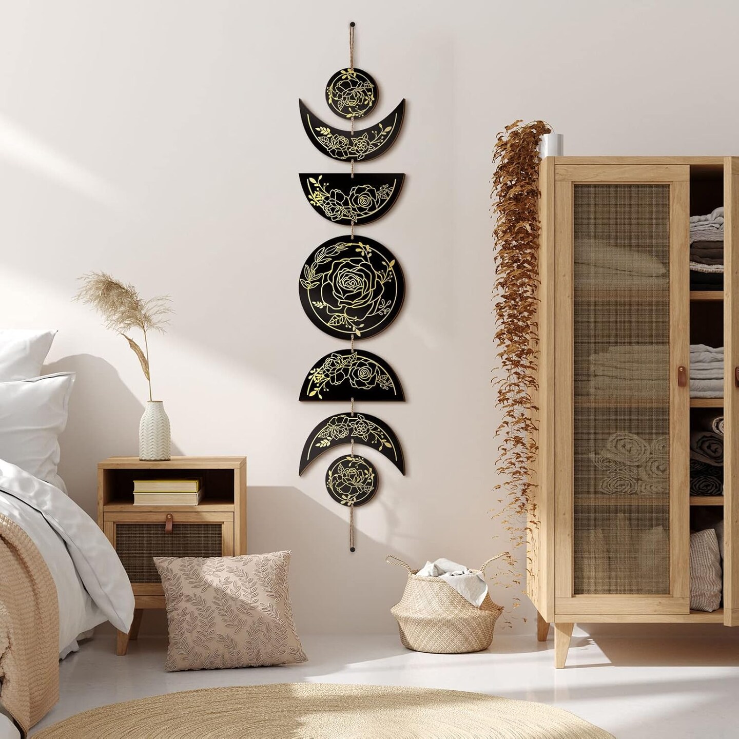 Boho Wall Decoration Moon Phases Wall Art - (Black, Gold)
