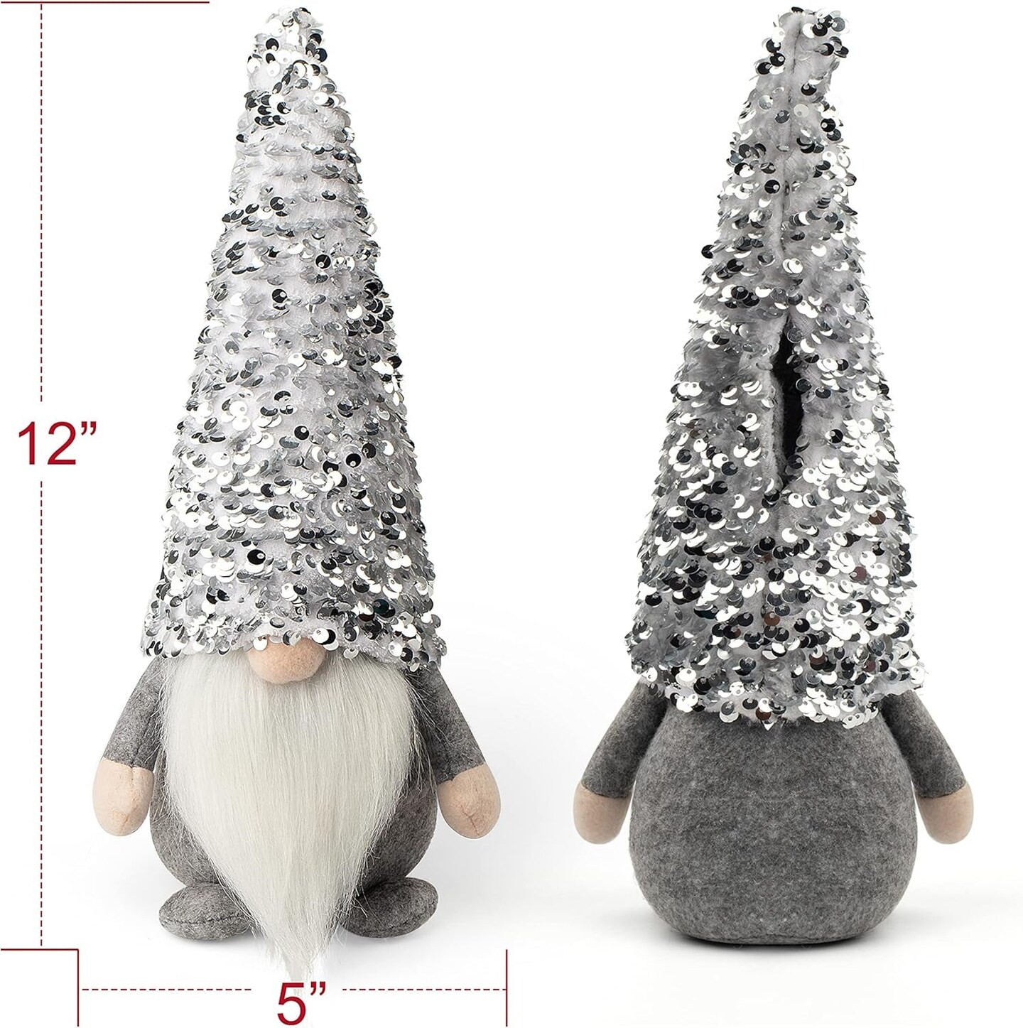2Pack Sequin Christmas Gnomes Plush with LED Lighting Beard, Handmade Swedish Tomte Santa Scandinavian Figurine Nordic Plush Elf Doll Gnome Ornaments Christmas Decorations Home Decor
