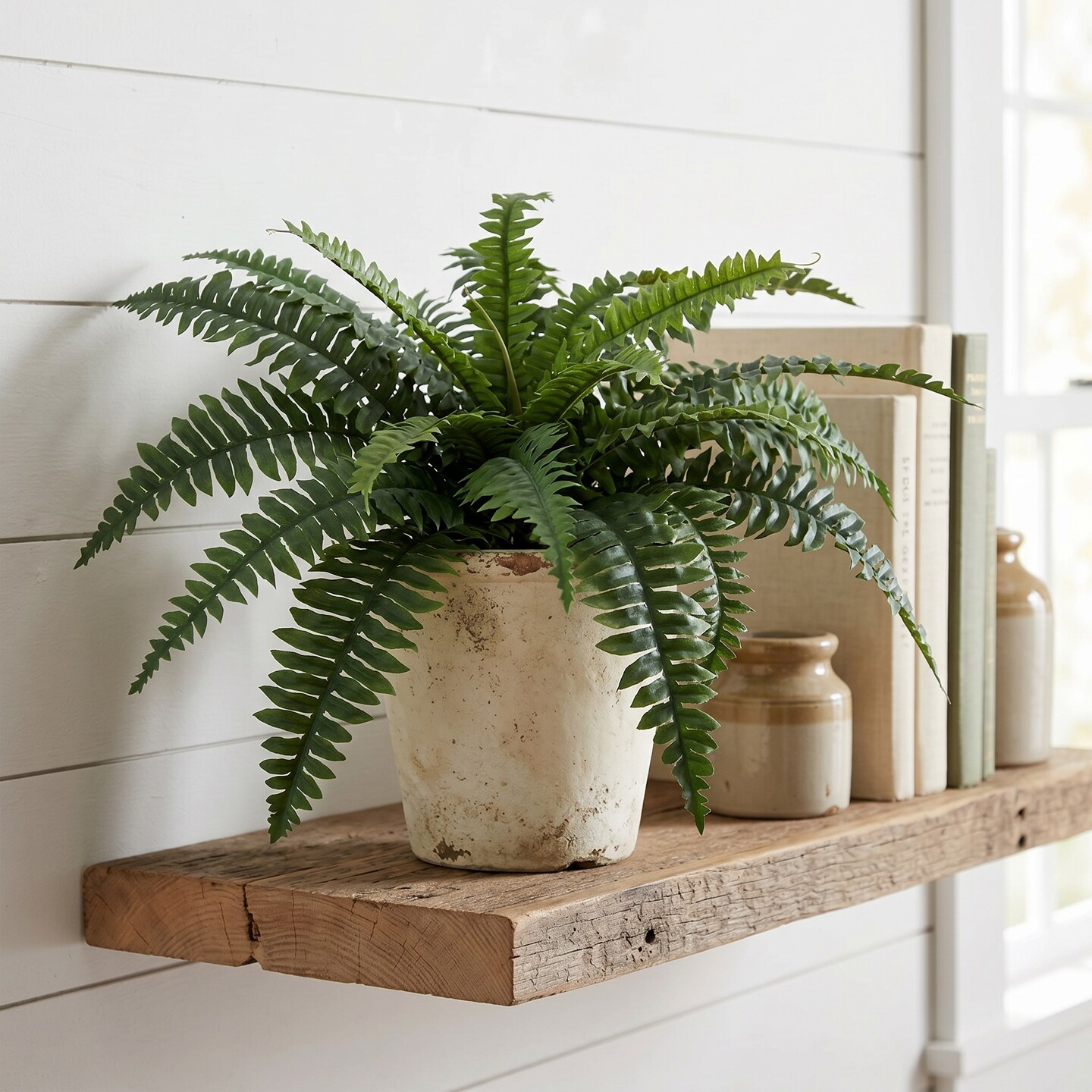 28" Artificial Boston Fern Bush — 25 Silk Fronds, UV-Safe Faux Greenery for Shelves, Planters & Cozy Corners | Floral Home