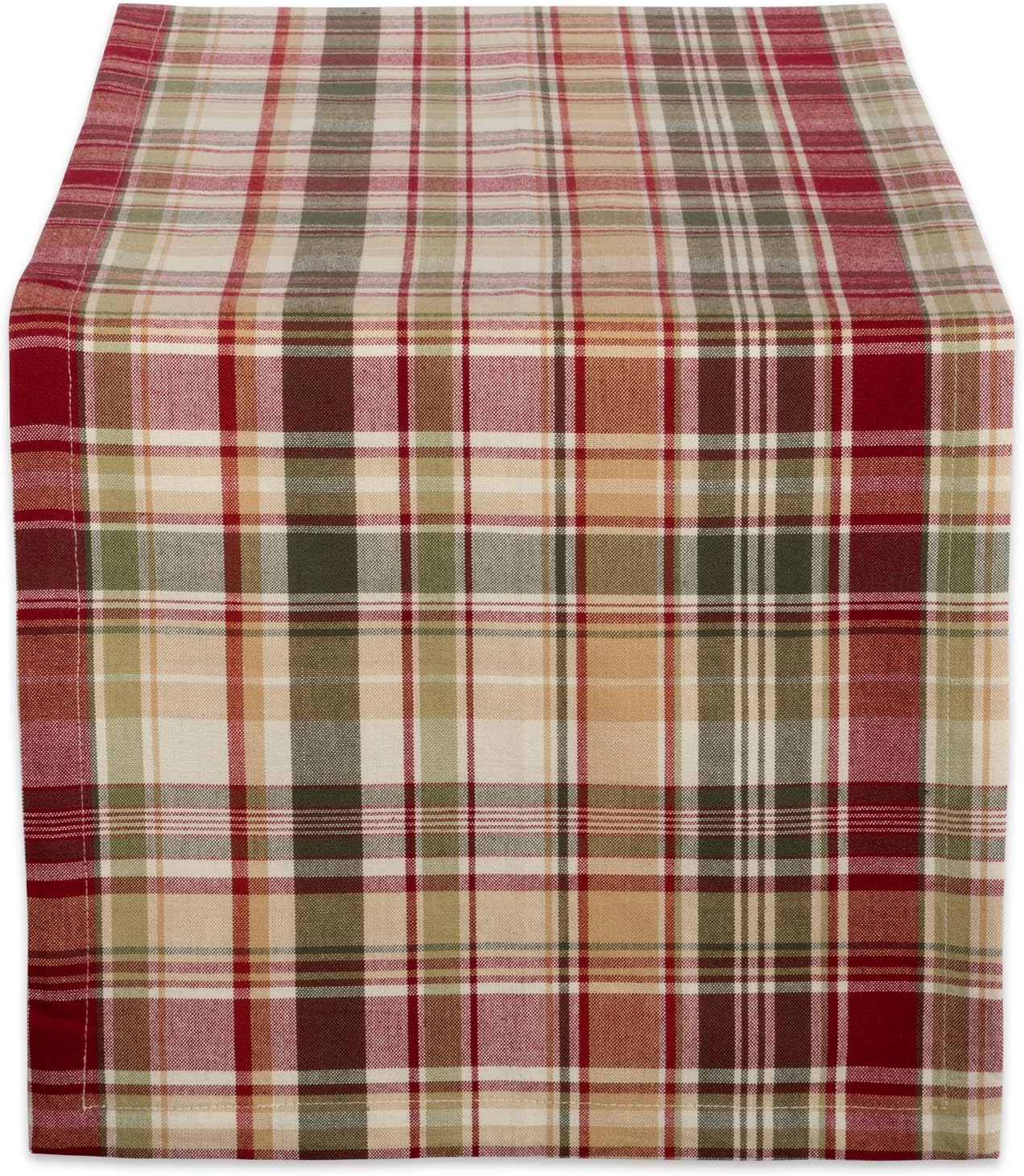 "Give Thanks" Plaid Fall Table Runner, 14x72 Inch 100% Cotton Thanksgiving Tabletop Decor, Classic Autumn Harvest Checked Linen for Dining, Foyer & Entryway Tables