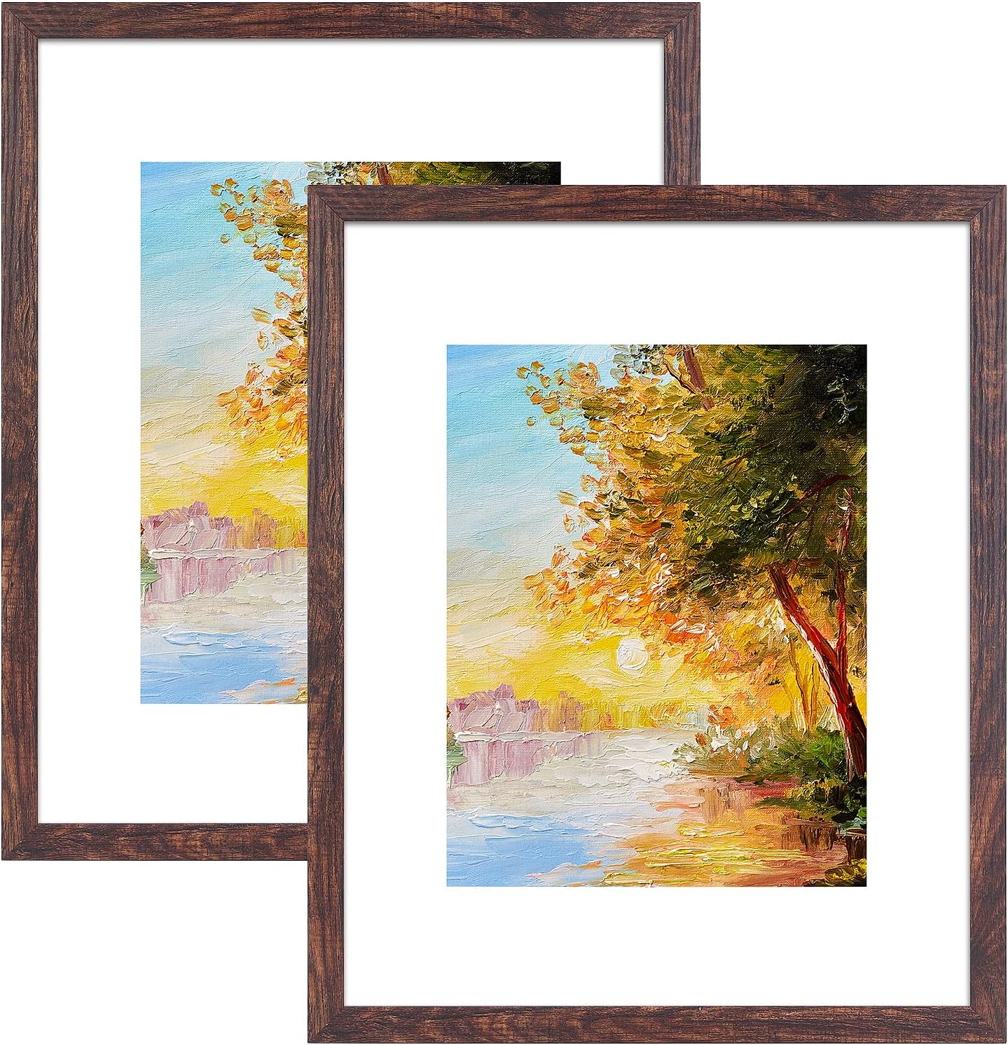 16x20 Picture Frame Set of 2 Rustic Brown MDF Photo Frames Display 11x14 Photos with Mat or 16x20 Without Mat Wall or Tabletop Gallery Frames for Home Decor