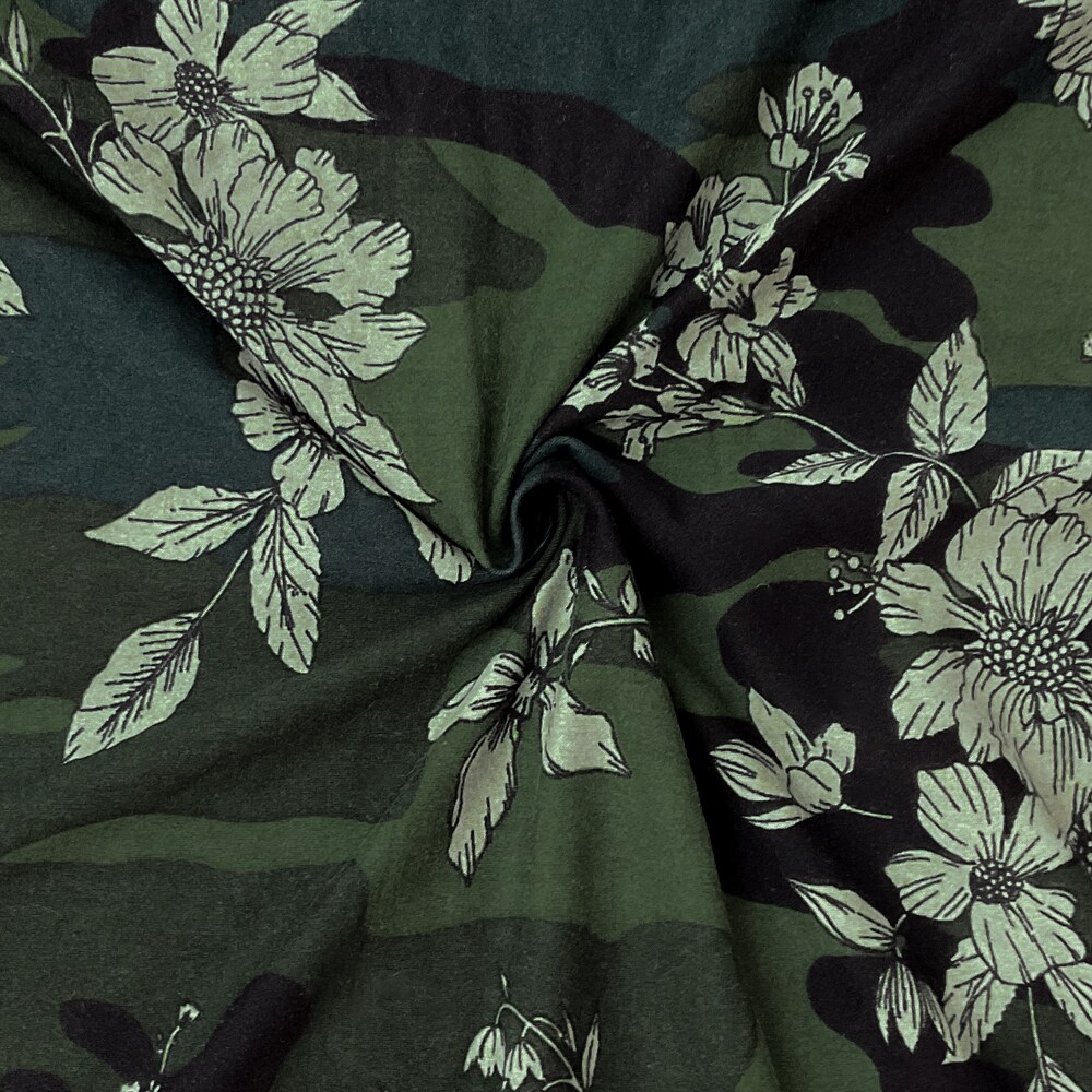 Green-Multi Poly Spandex Stretch Camo Floral Print DB Jersey Knit Fabric By the Yard
