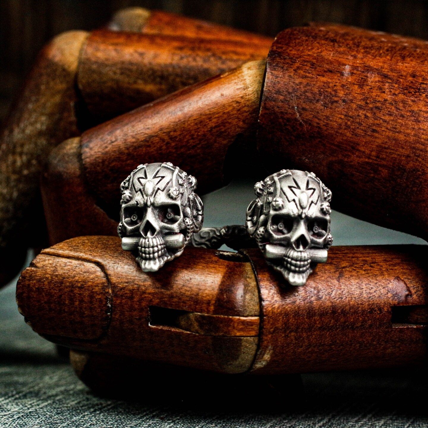 925 Silver Skull Cufflinks: Mexican Totem, Men's Accessories