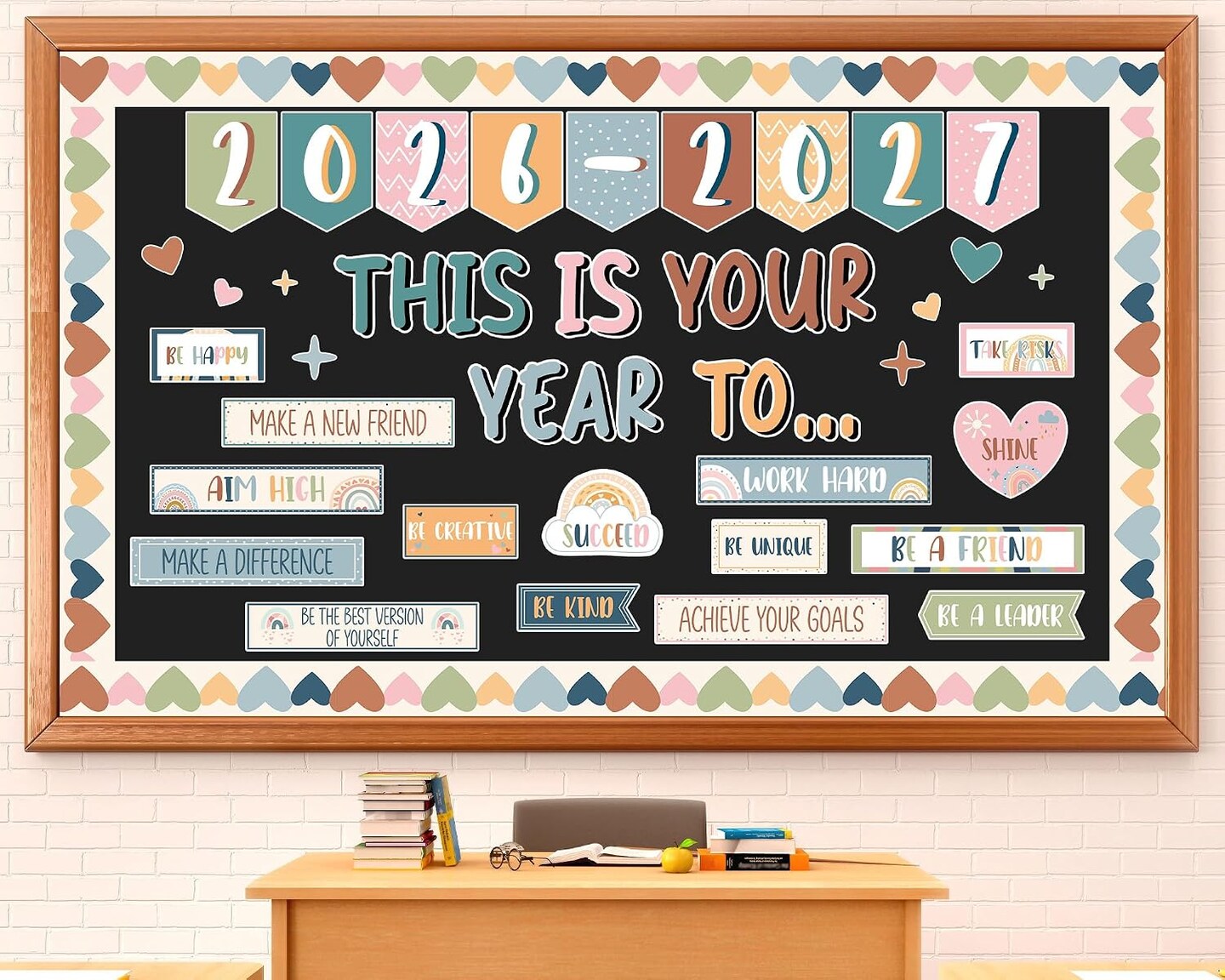 “This Is Your Year” Boho Classroom Bulletin Board Set – Inspirational 2025–2026 Back to School Wall Decor, Positive Affirmation Cutouts, Stars & Hearts Teacher Supplies for Classroom, Office, Nursery & Learning Spaces