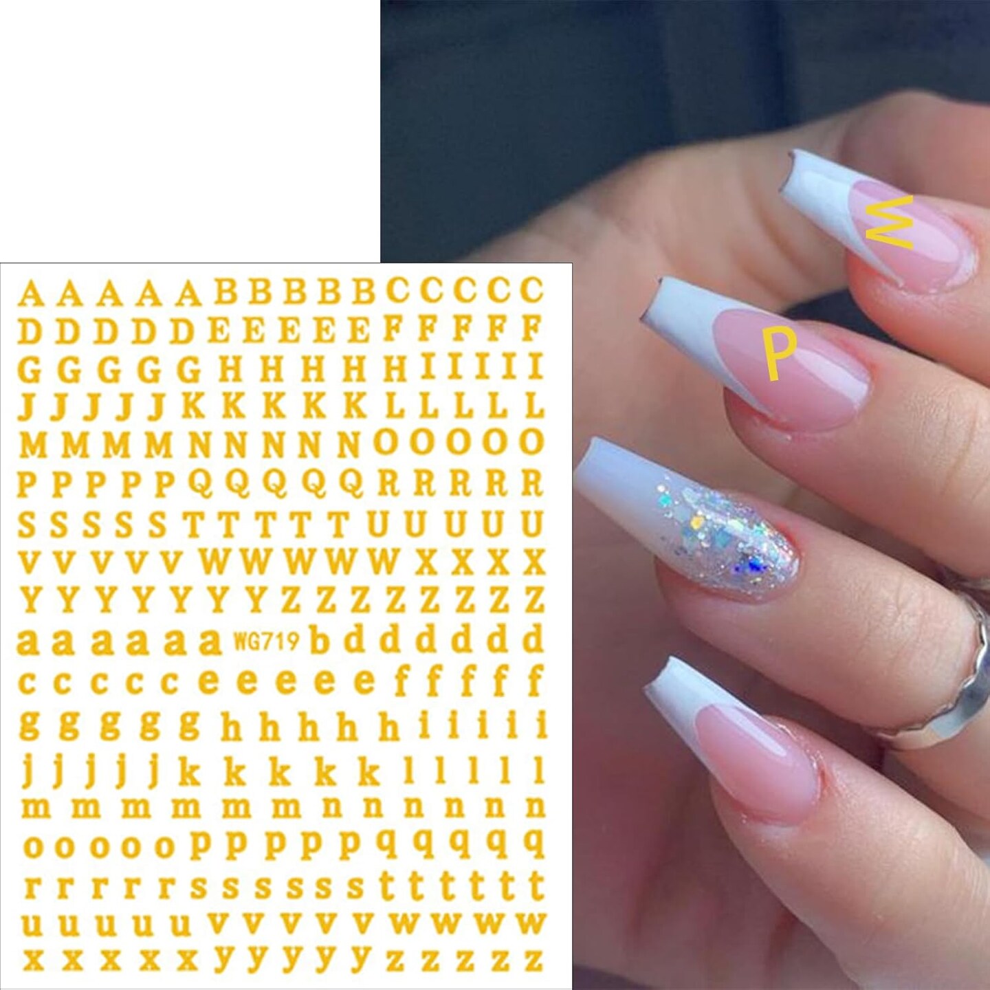 8 Sheets Metallic Letter Nail Art Stickers, 3D Laser Alphabet Nail Decals, Self-Adhesive Gold, Silver & Red Initial Charms for DIY Acrylic & Gel Manicures