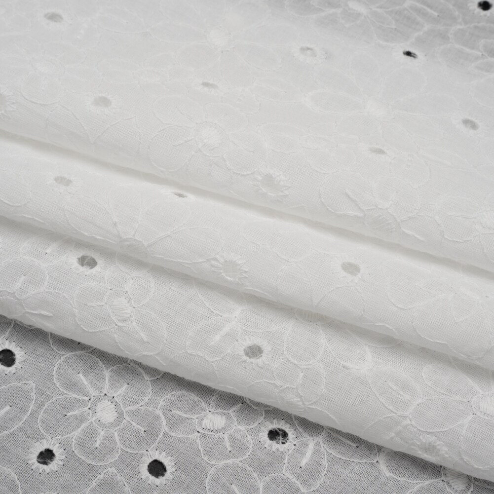 1 Yard Embroidered Eyelet Cotton Voile White Field of Flowers Fabric